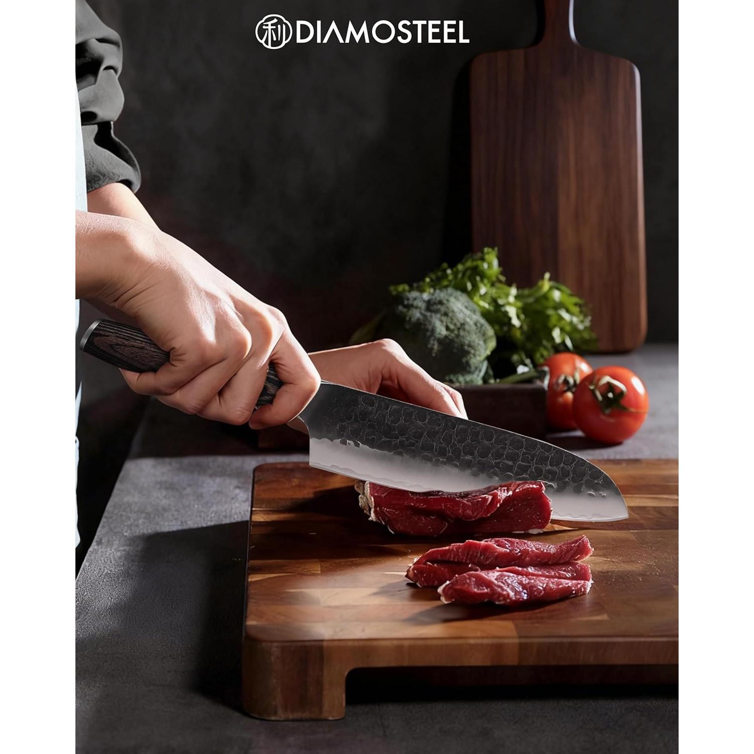 Cuchillo Santoku Diamosteel 30.5 cm Acero Inoxidable Pakkawood