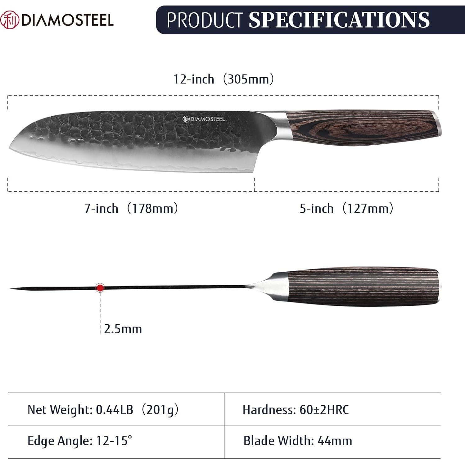 Cuchillo Santoku Diamosteel 30.5 cm Acero Inoxidable Pakkawood