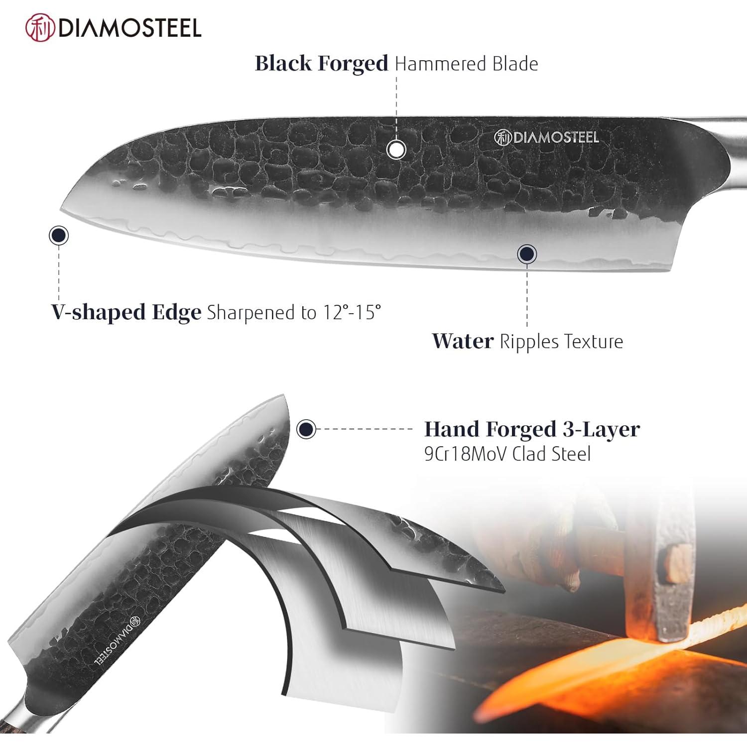 Cuchillo Santoku Diamosteel 30.5 cm Acero Inoxidable Pakkawood