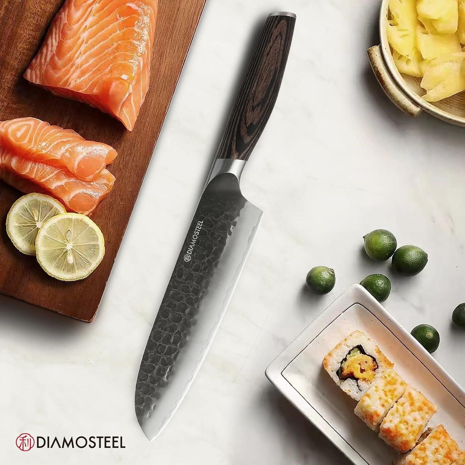 Cuchillo Santoku Diamosteel 30.5 cm Acero Inoxidable Pakkawood