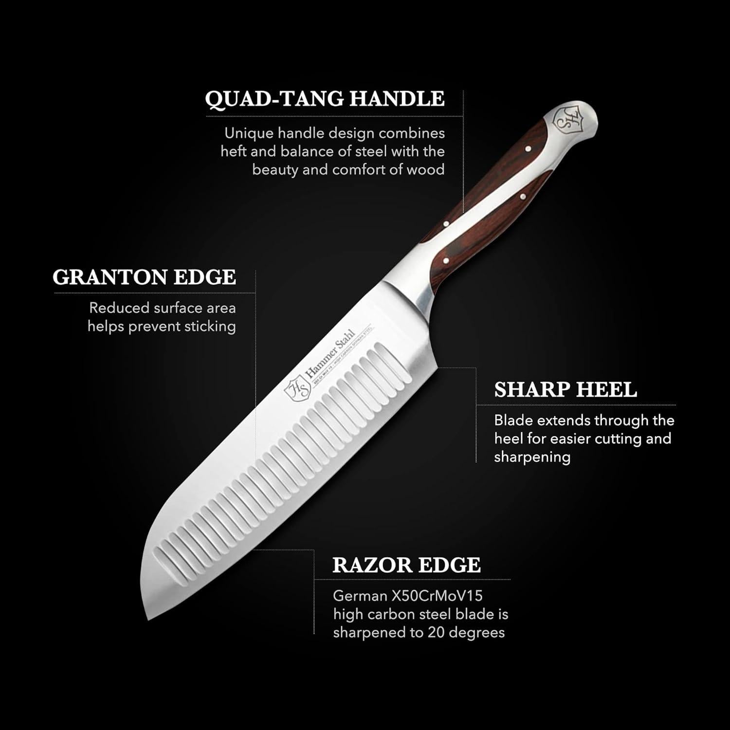 Cuchillo Santoku 14 cm Hammer Stahl Acero Inoxidable Ergonómico