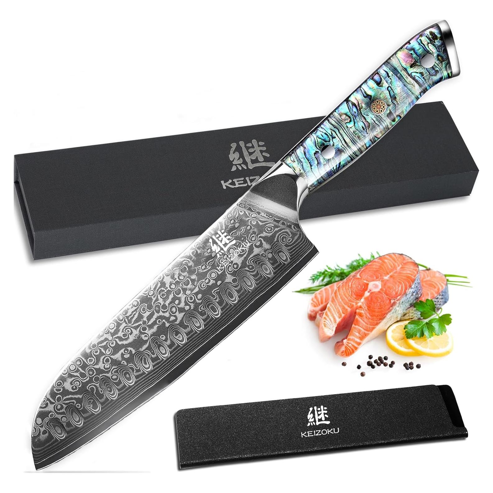 Cuchillo Santoku KEIZOKU 7" Acero Damasco 10Cr15MOV