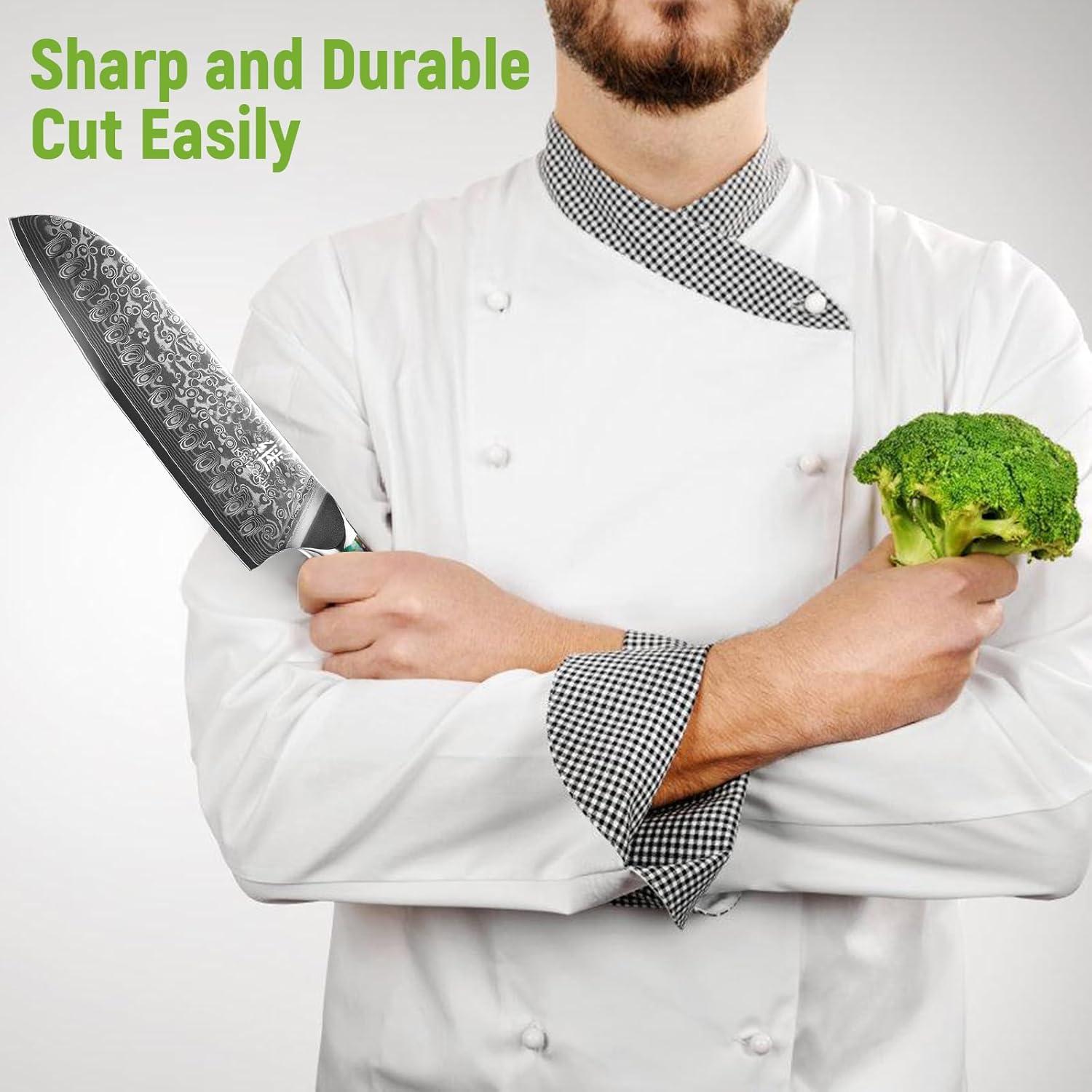 Cuchillo Santoku KEIZOKU 7" Acero Damasco 10Cr15MOV