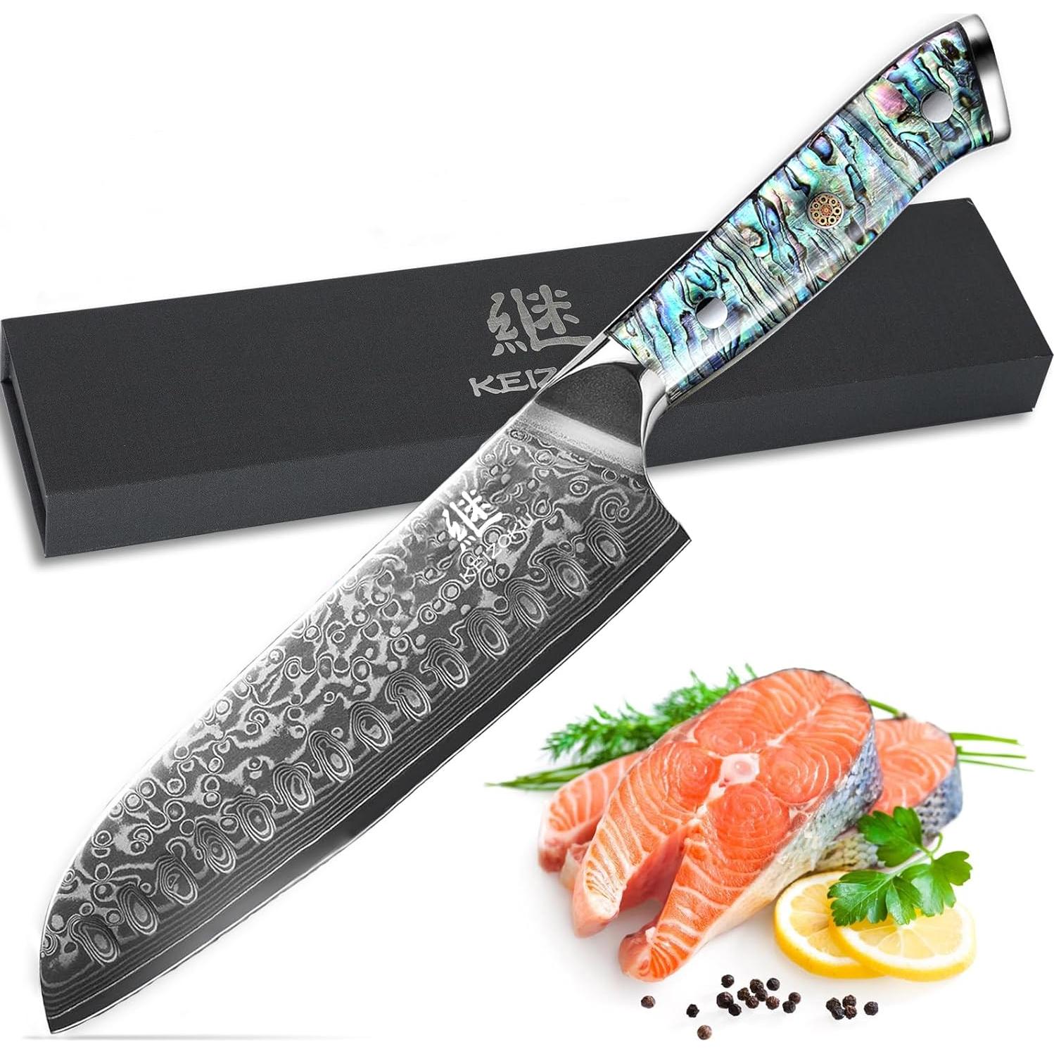 Cuchillo Santoku KEIZOKU 7" Acero Damasco 10Cr15MOV