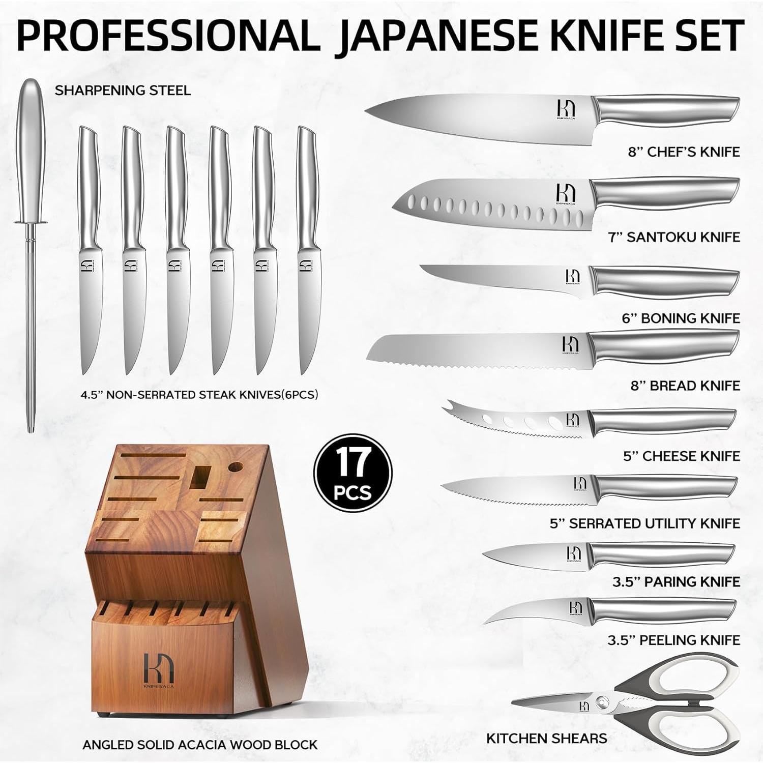 Juego de cuchillos de cocina KnifeSaga 17 piezas acero inoxidable