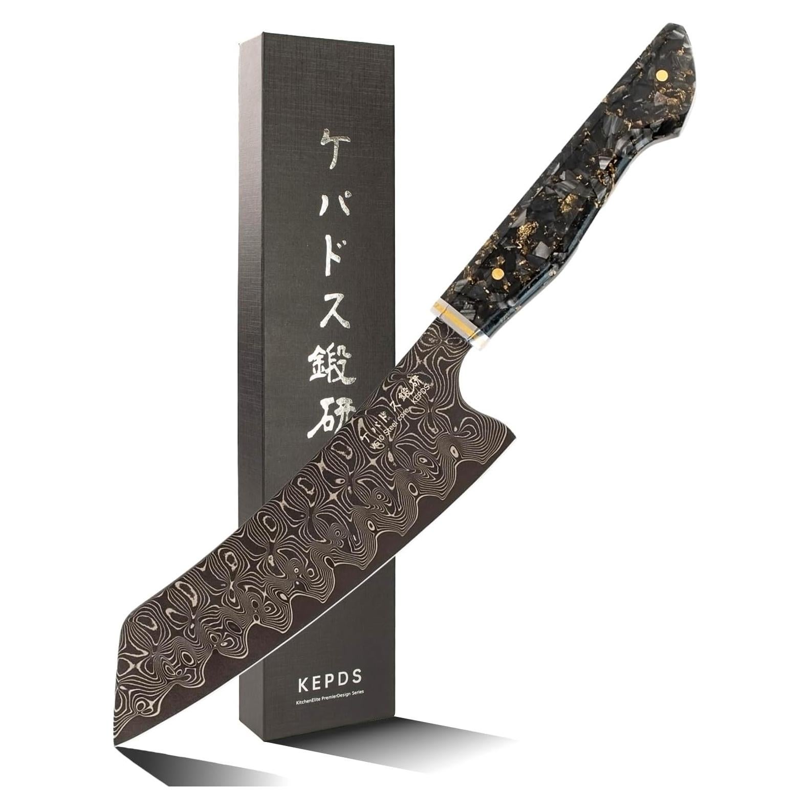 Cuchillo Kiritsuke KEPDS 18.3 cm Acero VG10 Damasco Negro