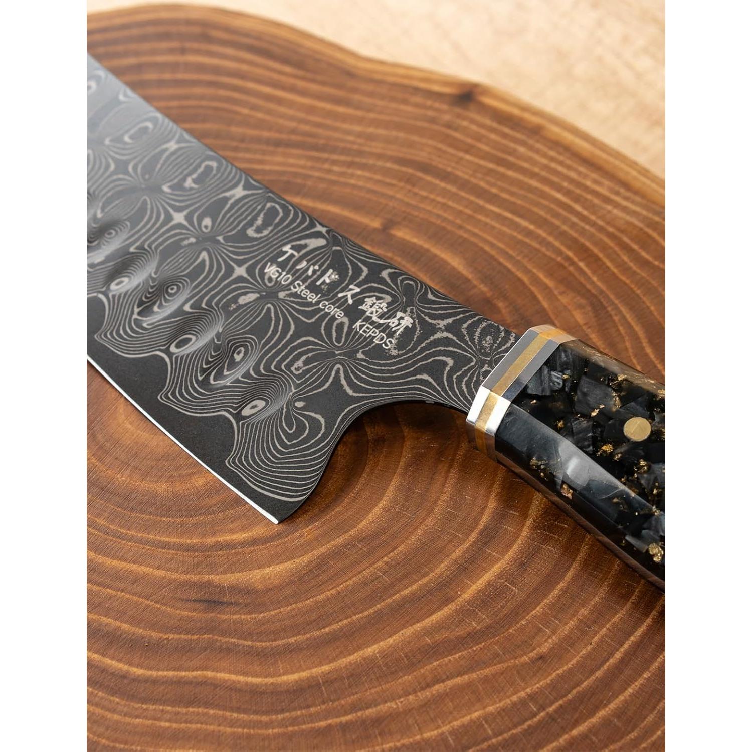 Cuchillo Kiritsuke KEPDS 18.3 cm Acero VG10 Damasco Negro