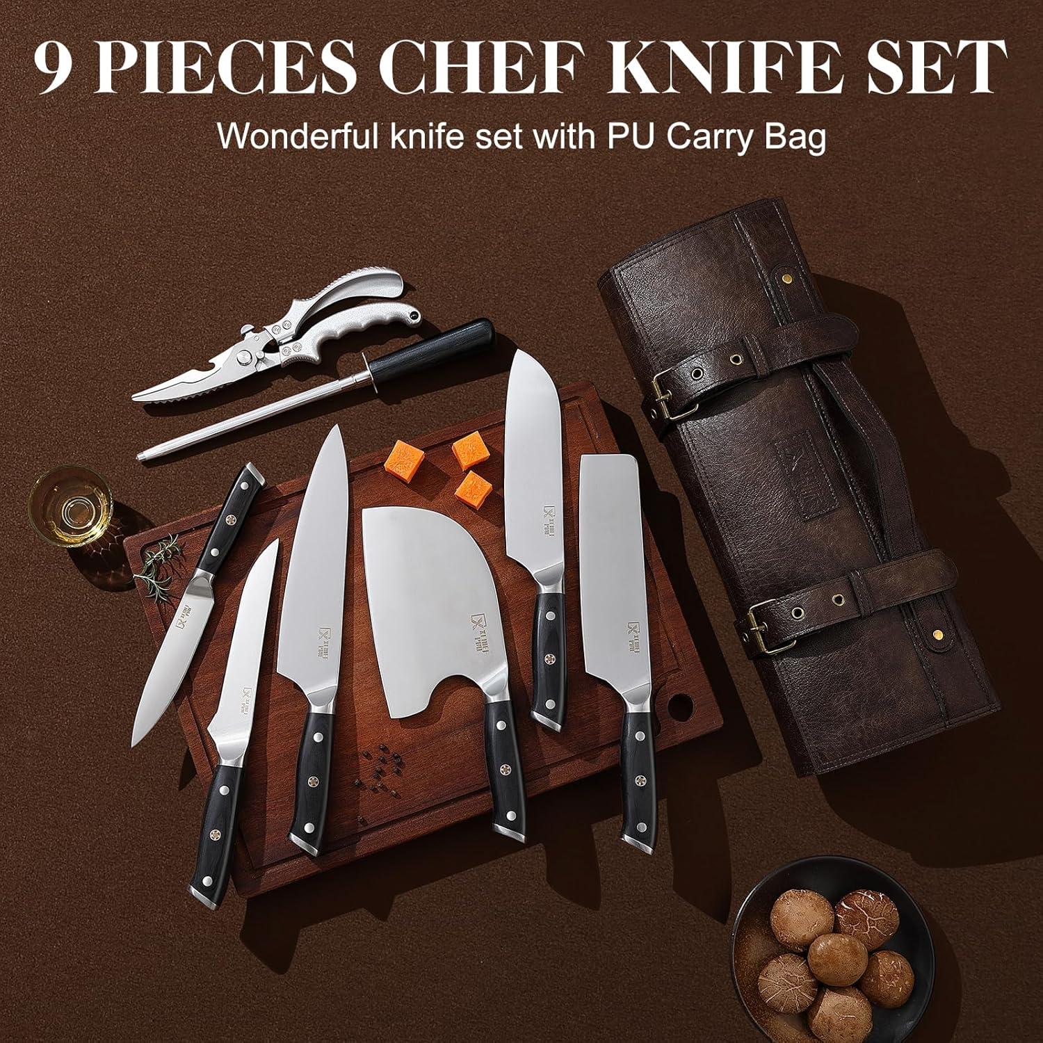 Juego de Cuchillos de Chef XCHIEF PRO con Bolsa - Acero Alto Carbono