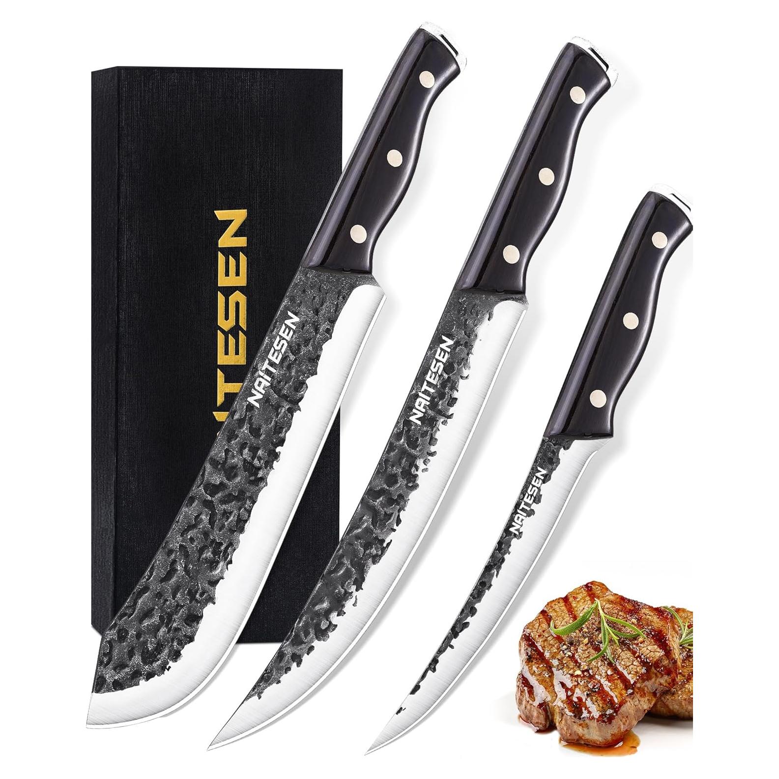 Juego de cuchillos de carnicero Naitesen 3 piezas forjados a mano