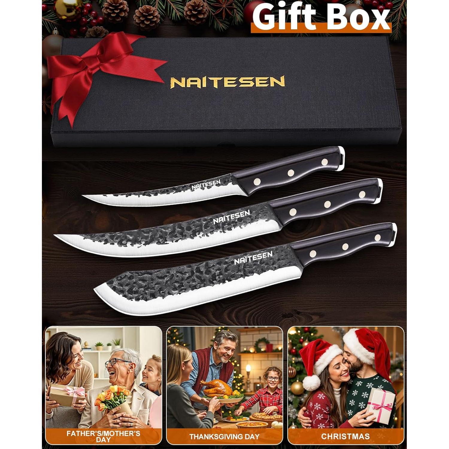 Juego de cuchillos de carnicero Naitesen 3 piezas forjados a mano