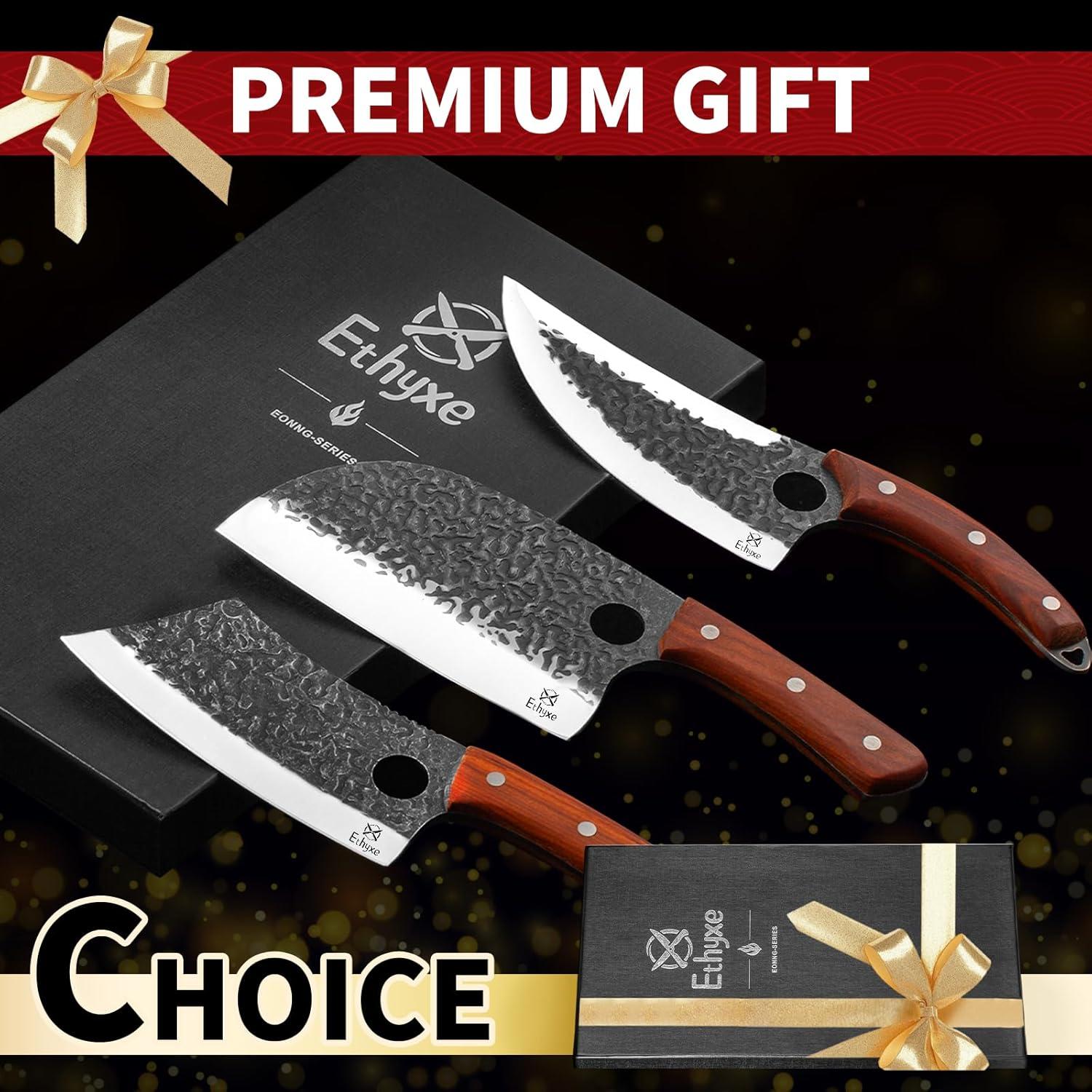 Juego de Cuchillos de Carnicero Ethyxe 3 Piezas Acero Alto Carbono