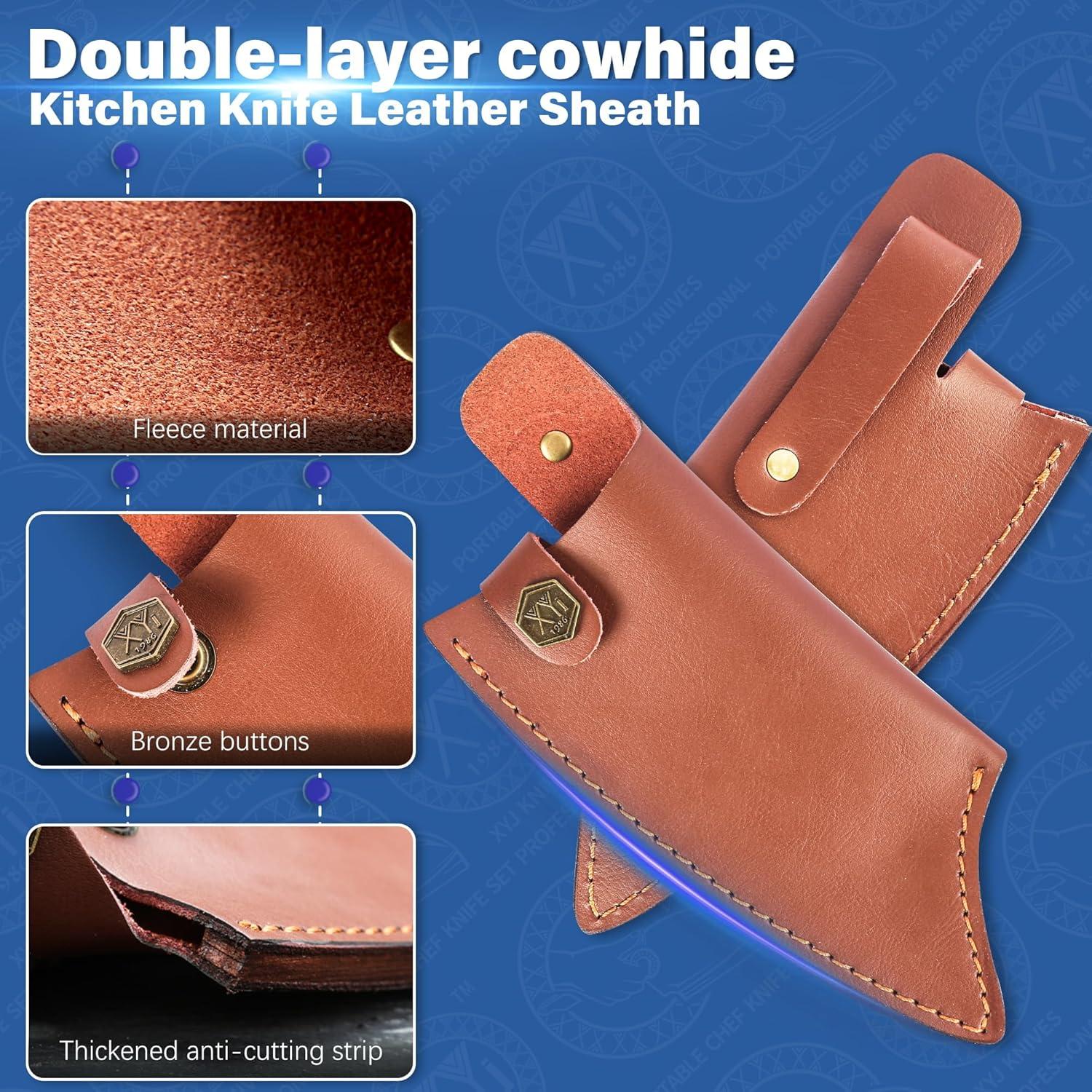 Funda de Cuero XYJ para Cuchillo de Chef 15 cm con Asa