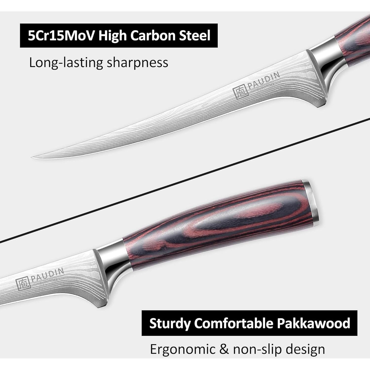 Cuchillo de Filete PAUDIN 17.78 cm Acero Inoxidable Pakkawood