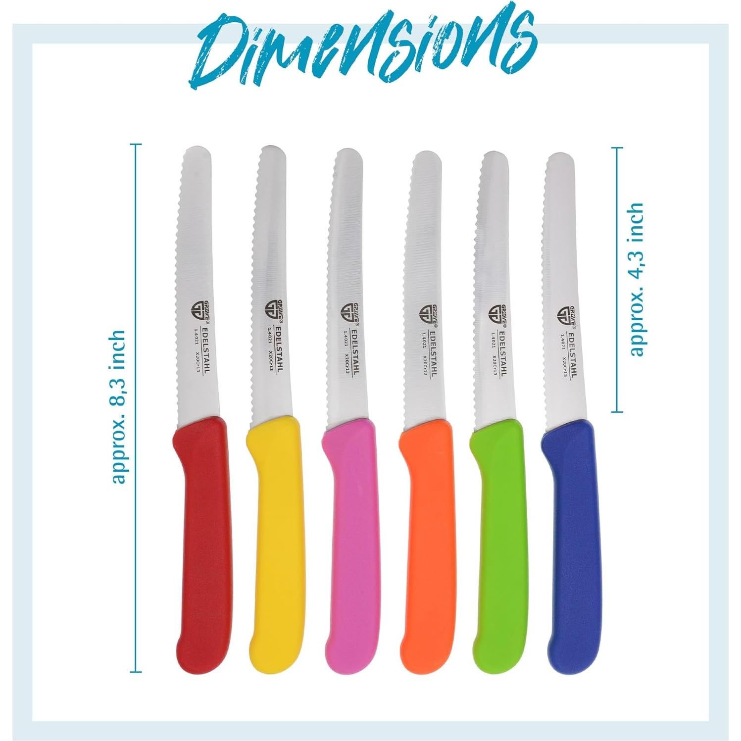 Juego de 6 cuchillos de mesa GRÄWE 21 cm coloridos