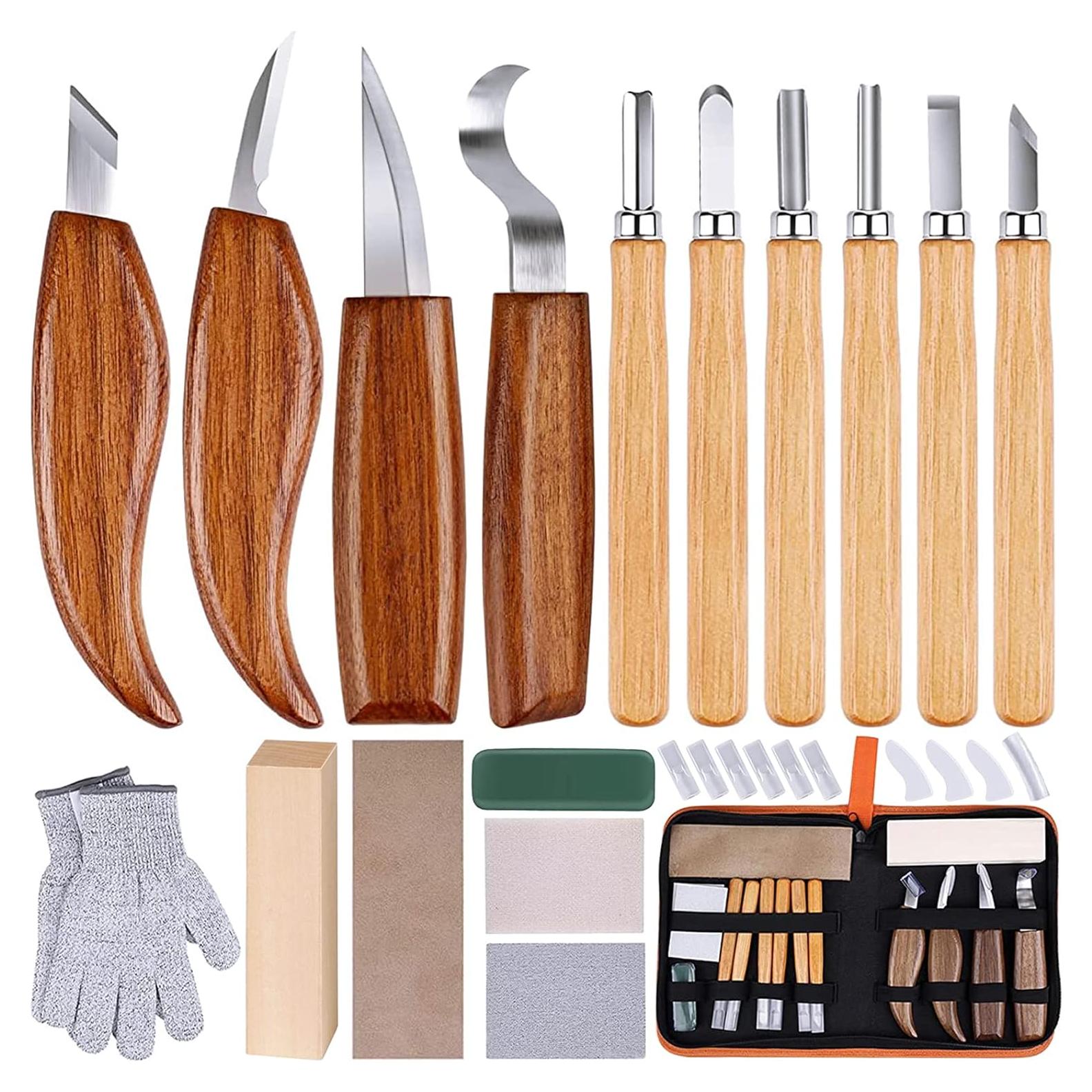 Kit de Tallado en Madera 26 Piezas Olerqzer con Guantes