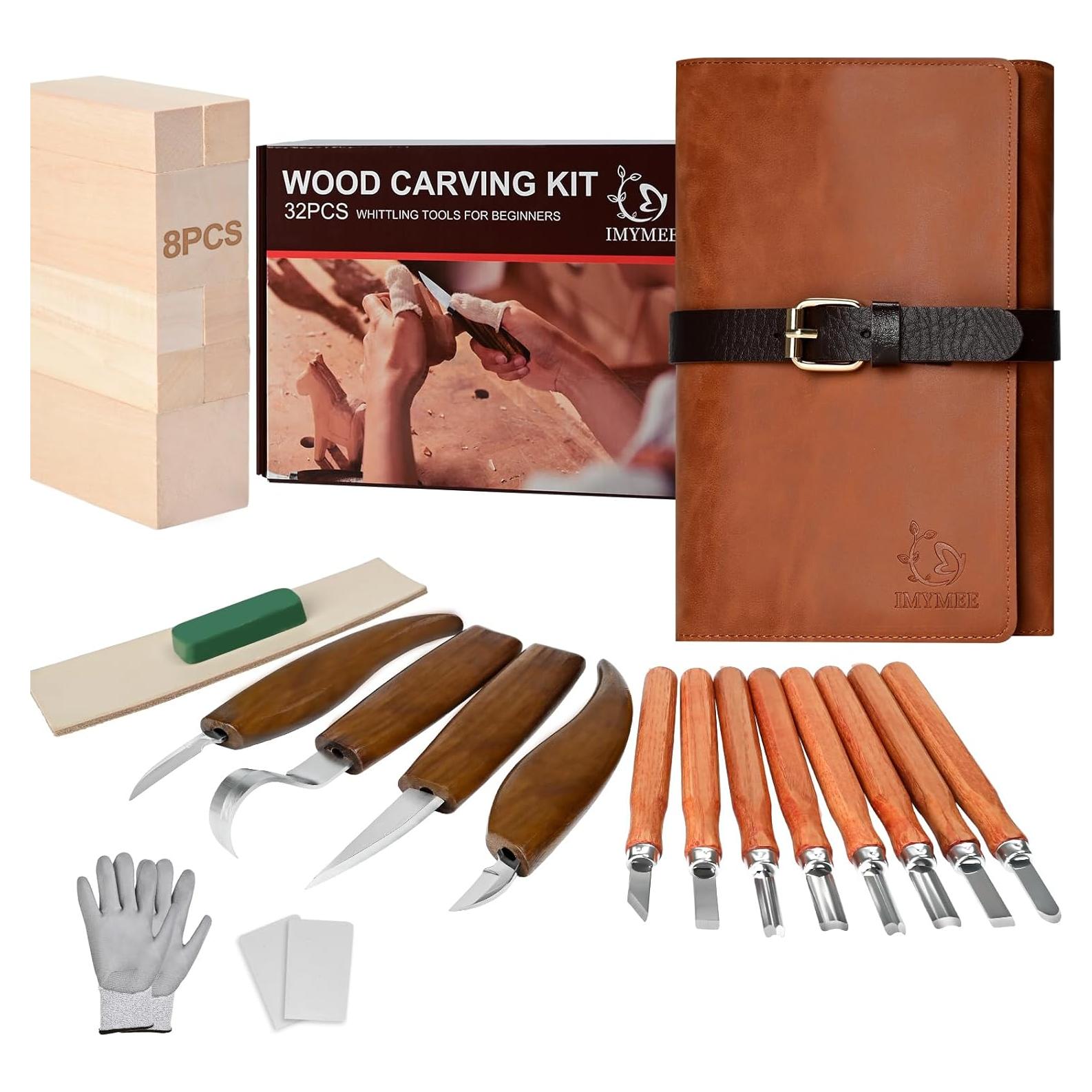 Kit de Tallado en Madera IMYMEE 19 Piezas con Estuche de Cuero