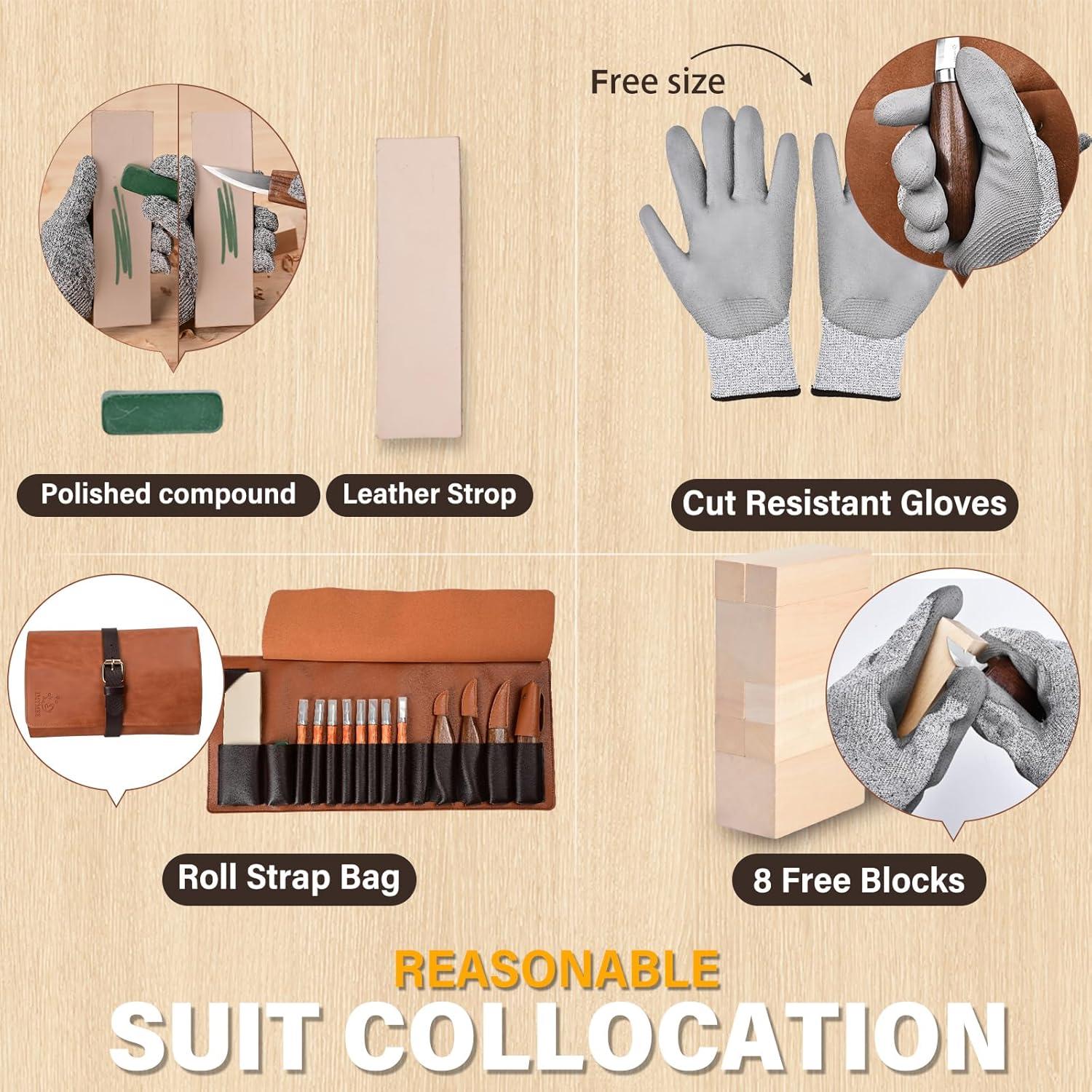 Kit de Tallado en Madera IMYMEE 19 Piezas con Estuche de Cuero