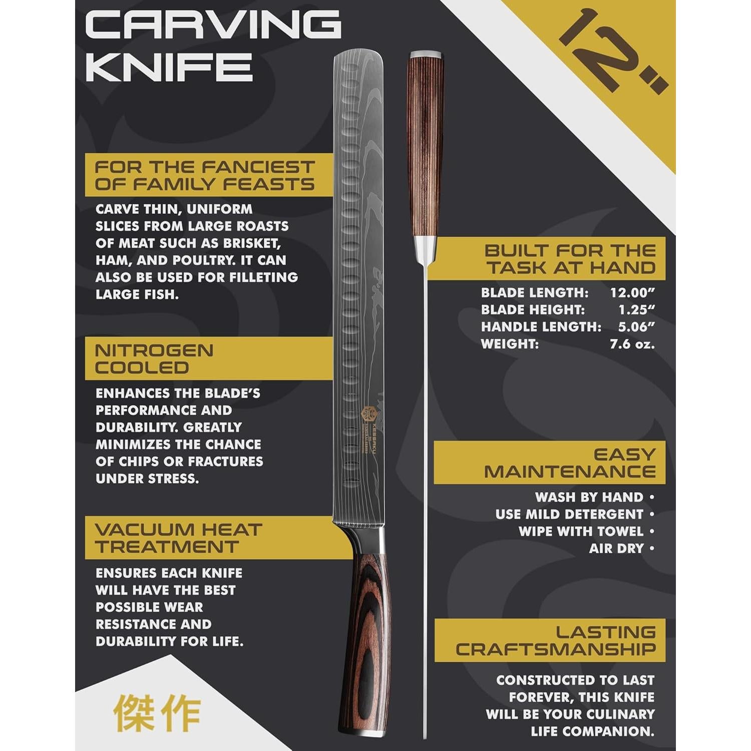 Cuchillo de Tallar KESSAKU 30 cm - Acero Inoxidable Forjado