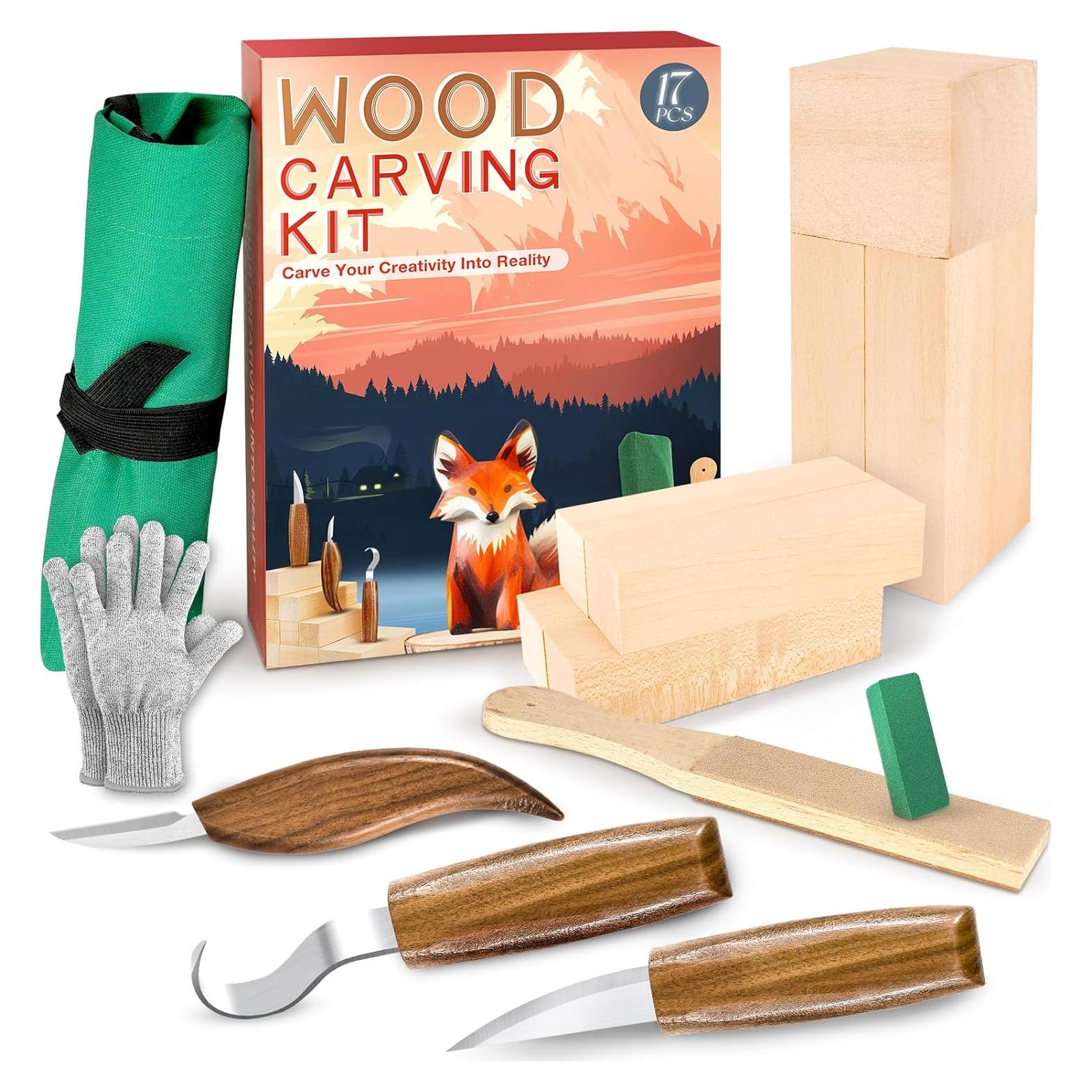 Kit de Tallado en Madera K Kernowo 17PCS con Herramientas y Guantes