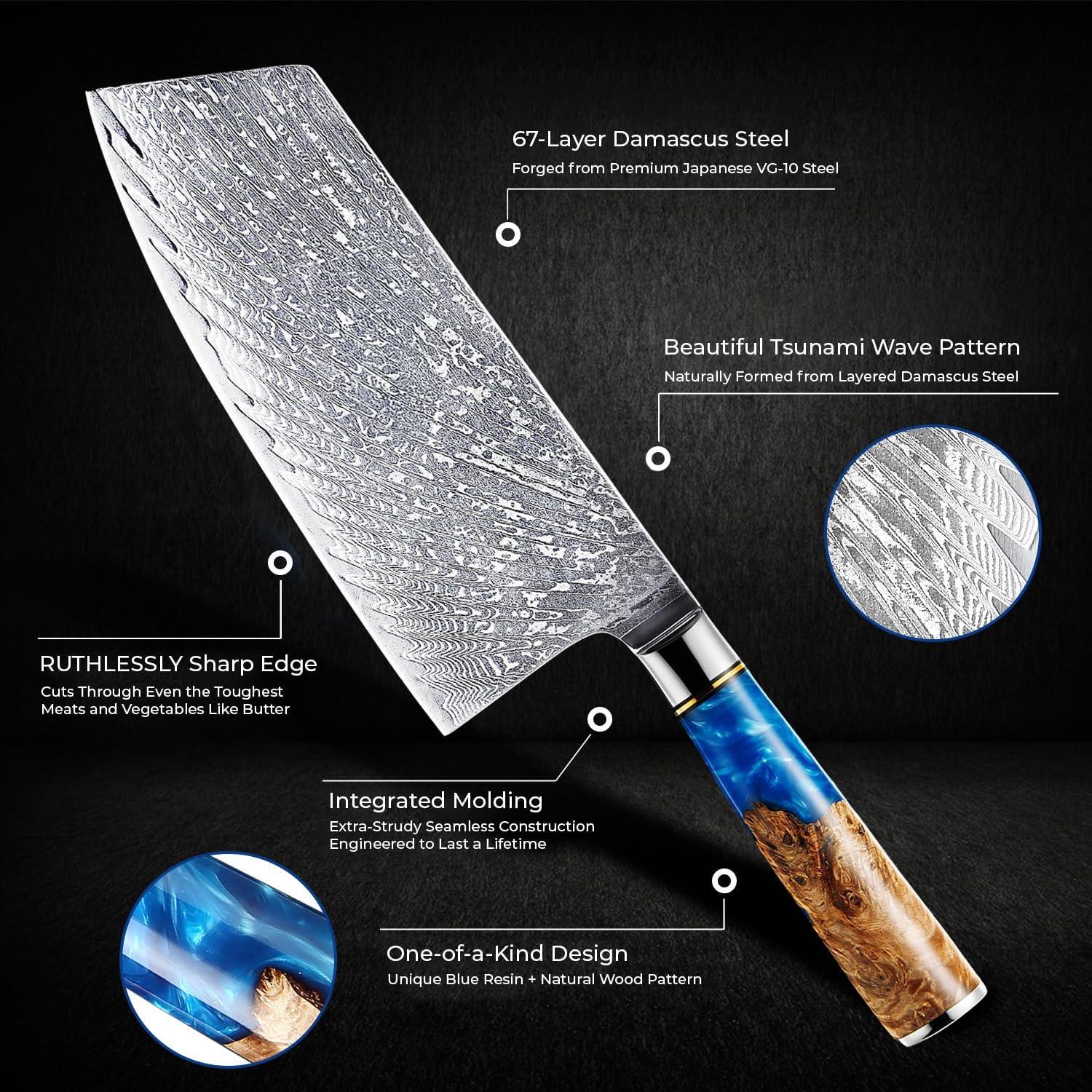 Cuchillo Cleaver Senken Tsunami 19.05 cm Acero Damasco VG10