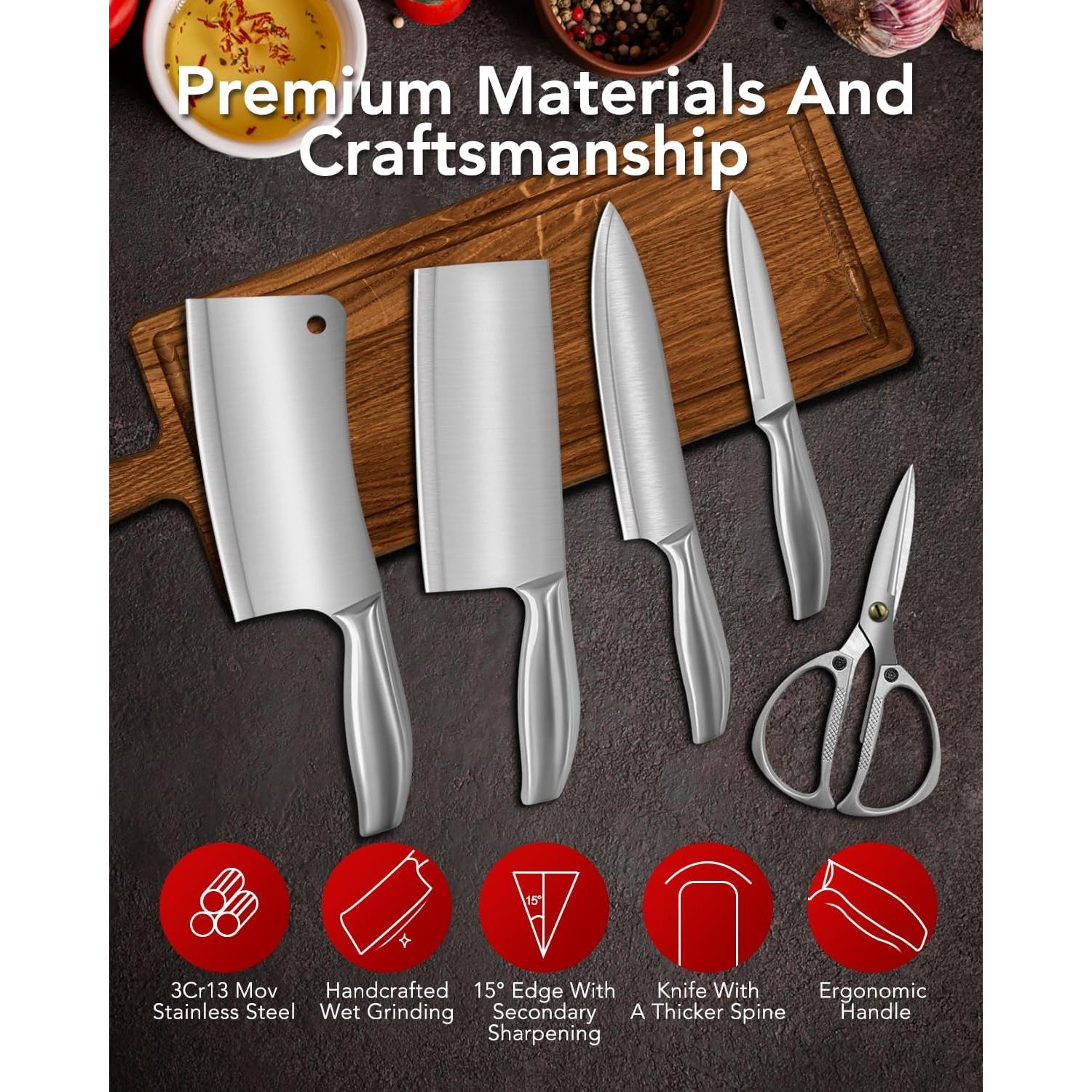 Juego de Cuchillos de Chef TILIBEIKA 6 Piezas Acero Inoxidable