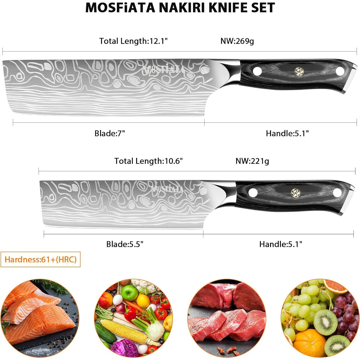 Set de Cuchillos de Cocina MOSFiATA Nakiri 2 Piezas 17.78 cm