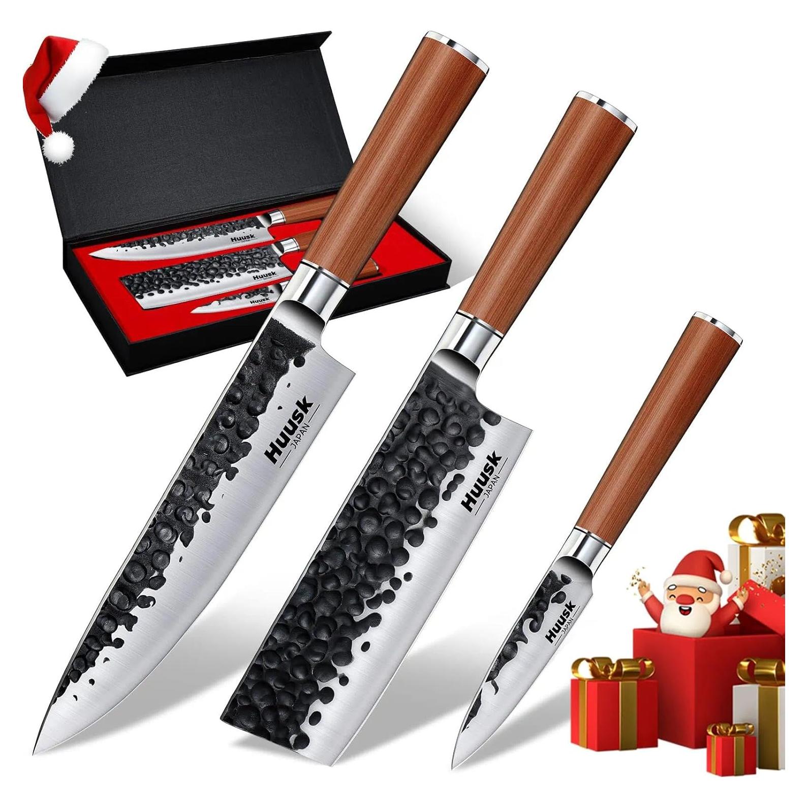 Juego de cuchillos de cocina japonés Huusk 3 piezas acero al carbono