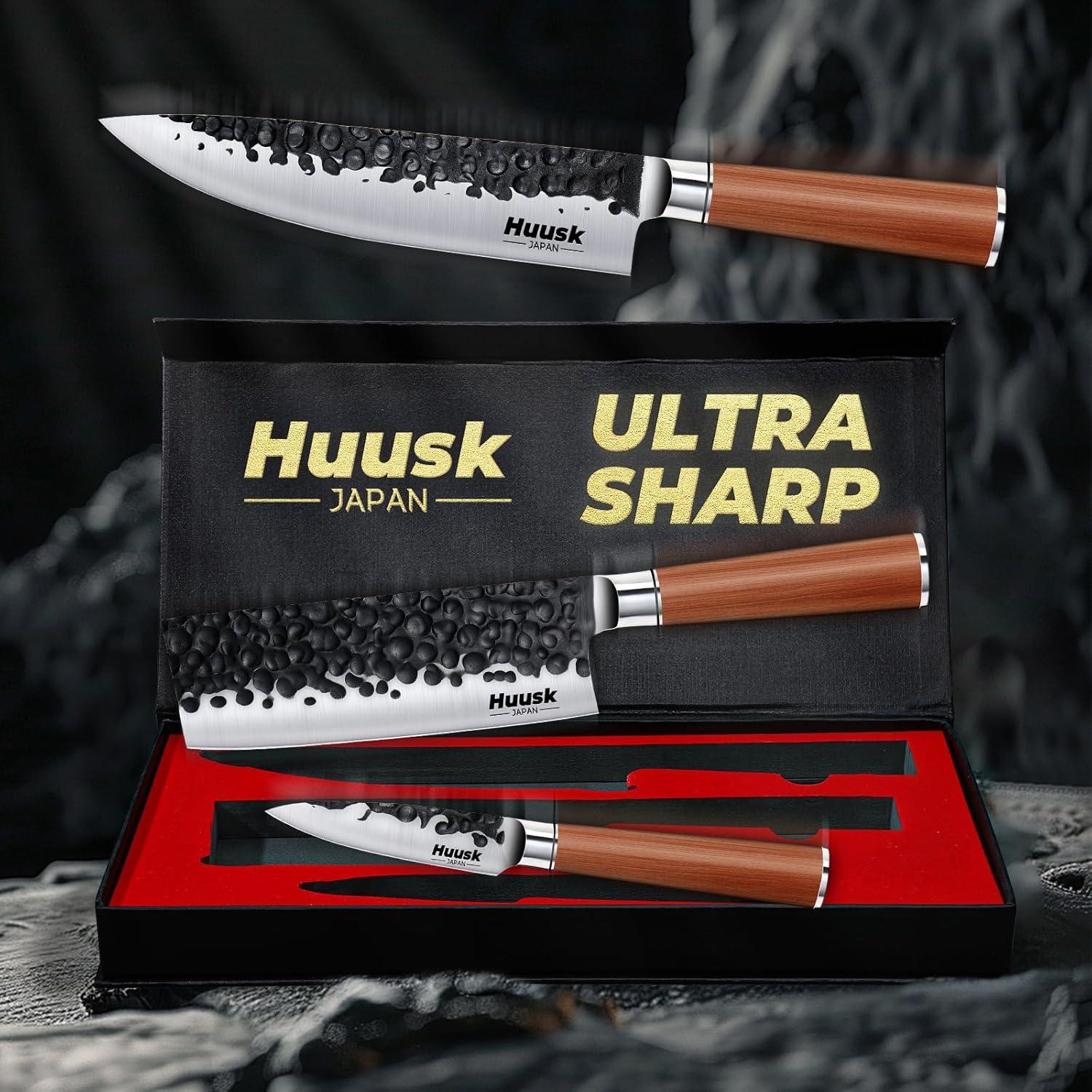 Juego de cuchillos de cocina japonés Huusk 3 piezas acero al carbono