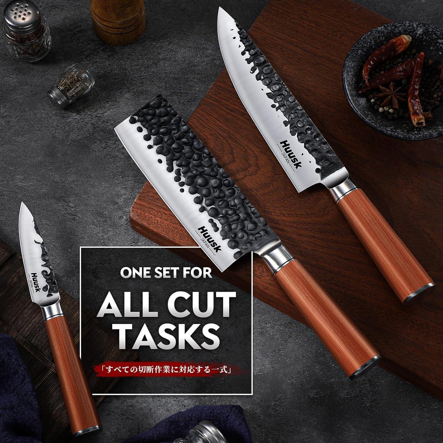 Juego de cuchillos de cocina japonés Huusk 3 piezas acero al carbono