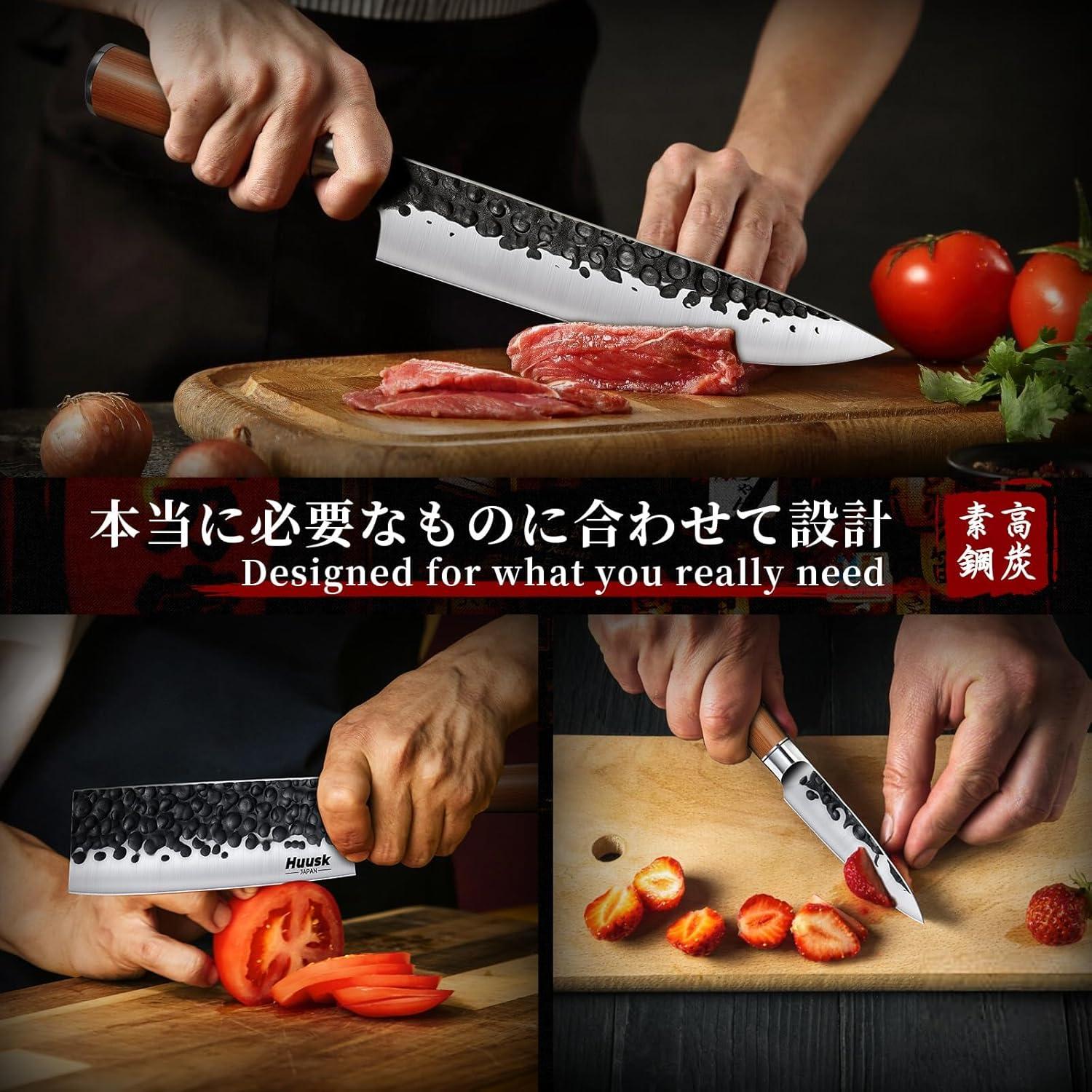 Juego de cuchillos de cocina japonés Huusk 3 piezas acero al carbono