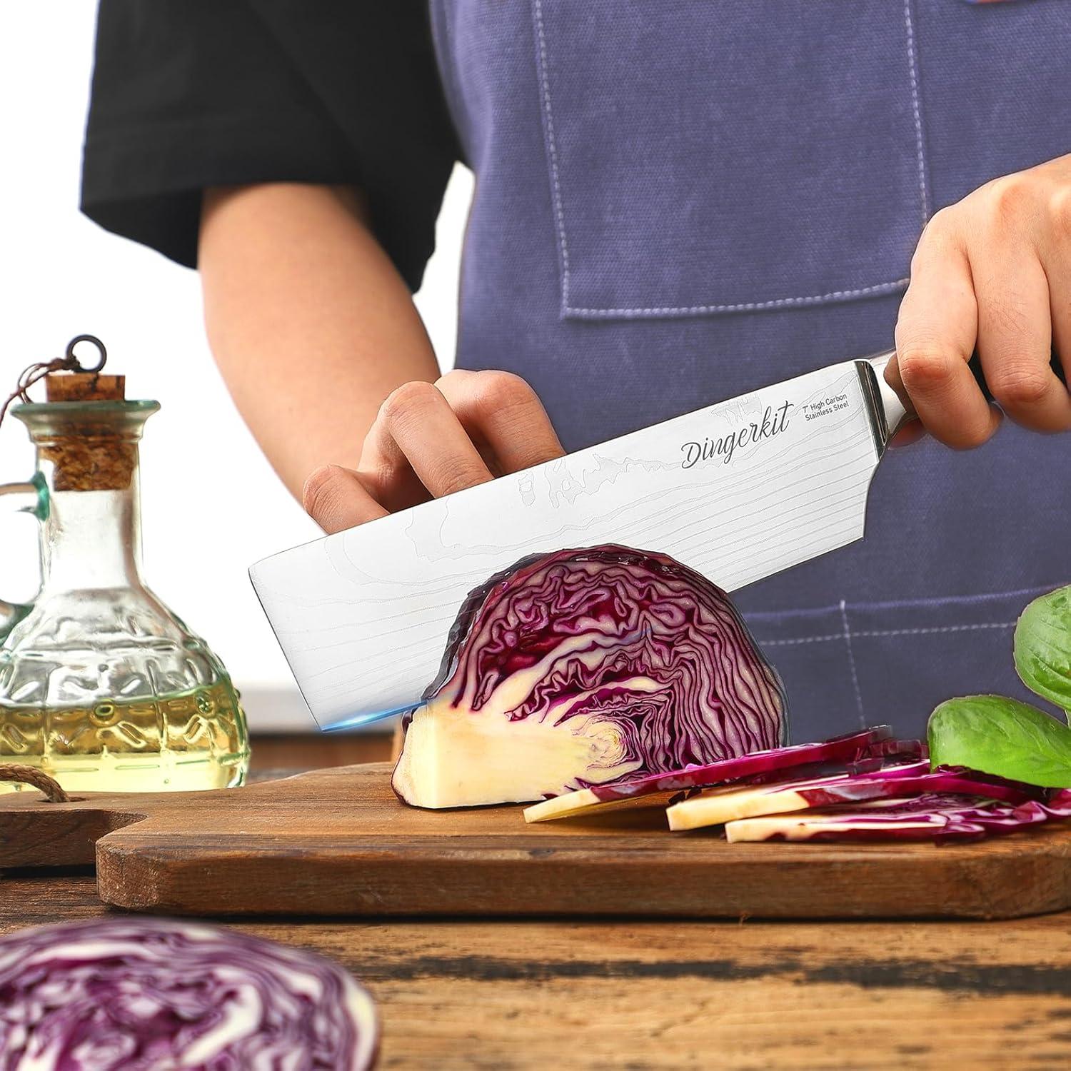 Cuchillo Nakiri Dingerkit 17.78 cm Acero Alto Carbono Pakkawood