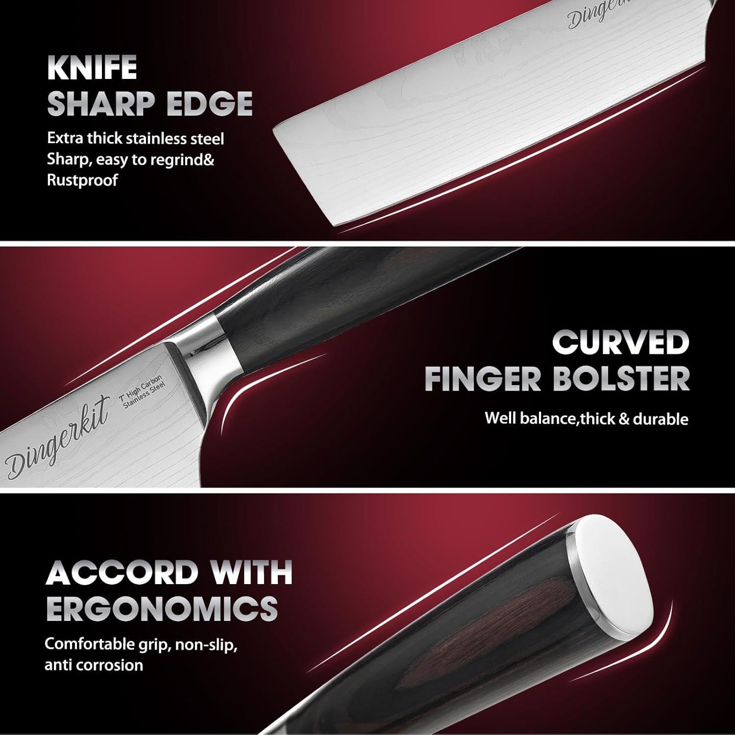 Cuchillo Nakiri Dingerkit 17.78 cm Acero Alto Carbono Pakkawood