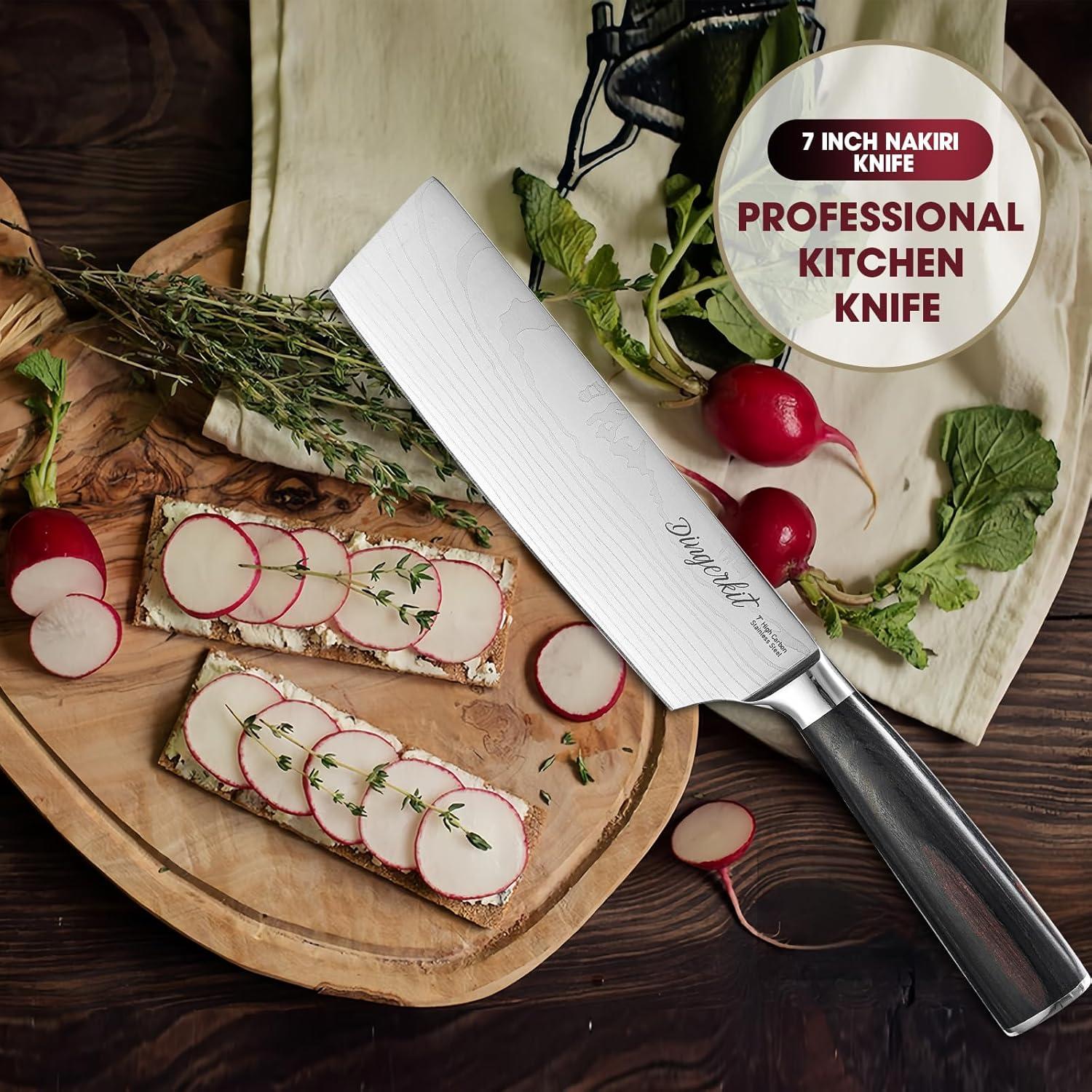 Cuchillo Nakiri Dingerkit 17.78 cm Acero Alto Carbono Pakkawood