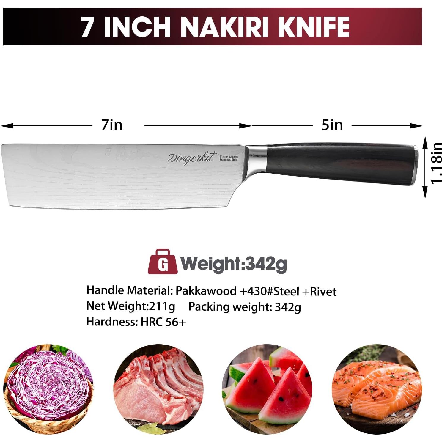 Cuchillo Nakiri Dingerkit 17.78 cm Acero Alto Carbono Pakkawood