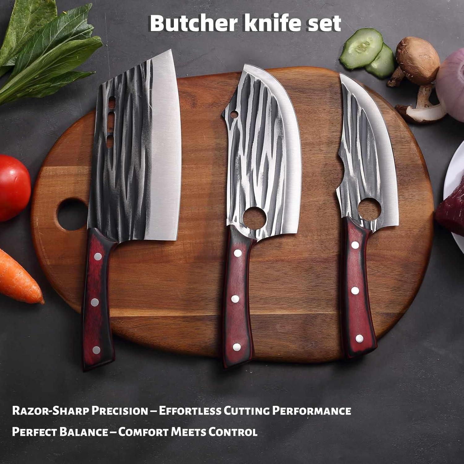 Juego de cuchillos de carnicero Krononidler 3 piezas acero al carbono