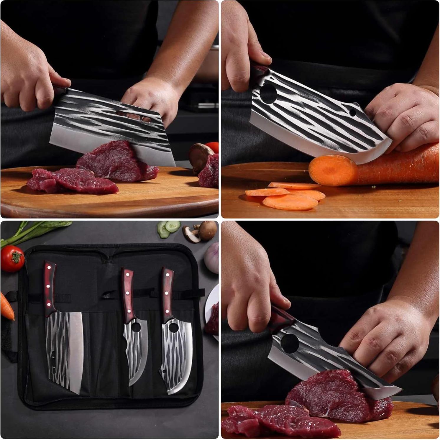 Juego de cuchillos de carnicero Krononidler 3 piezas acero al carbono