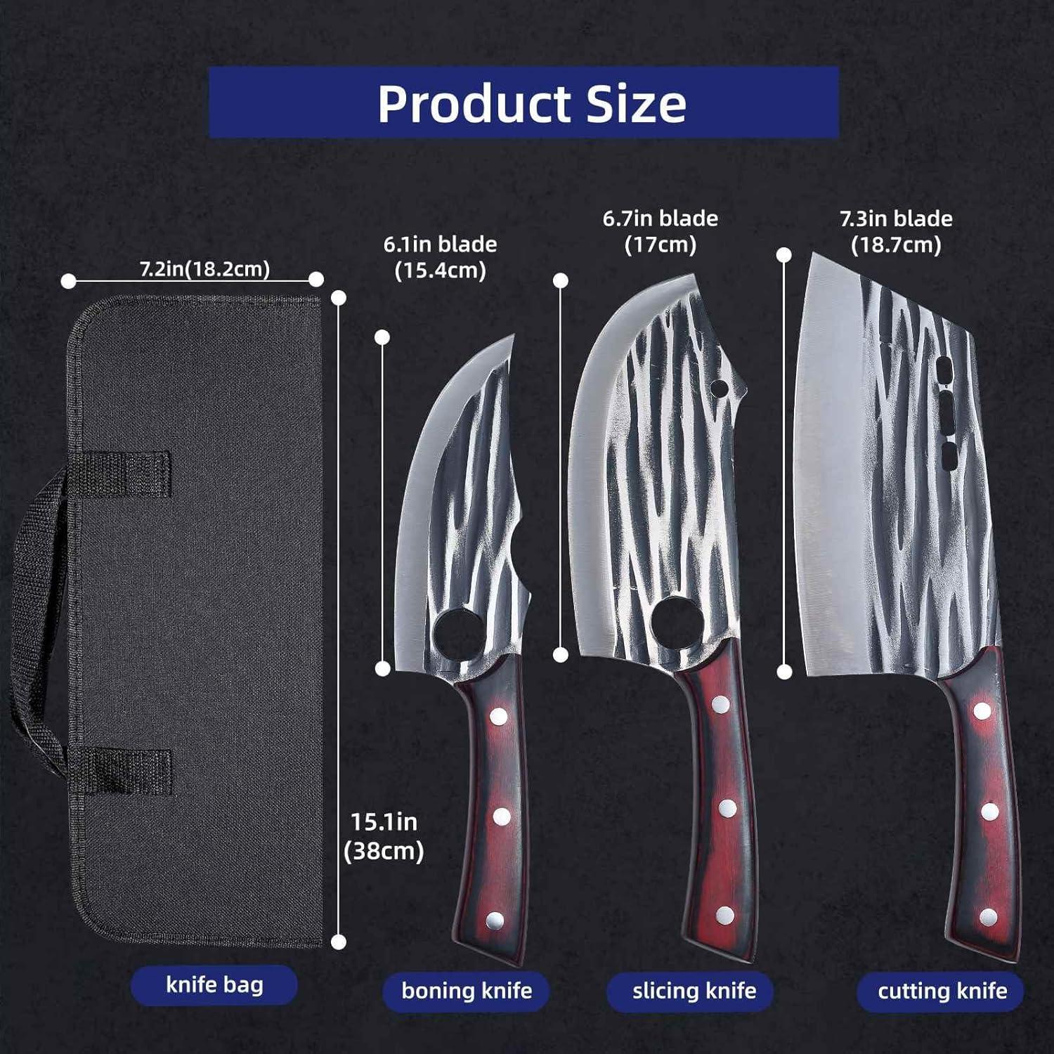 Juego de cuchillos de carnicero Krononidler 3 piezas acero al carbono