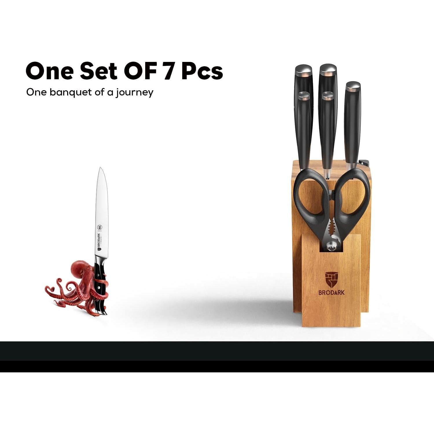 Juego de cuchillos BRODARK 7 piezas acero inoxidable con afilador