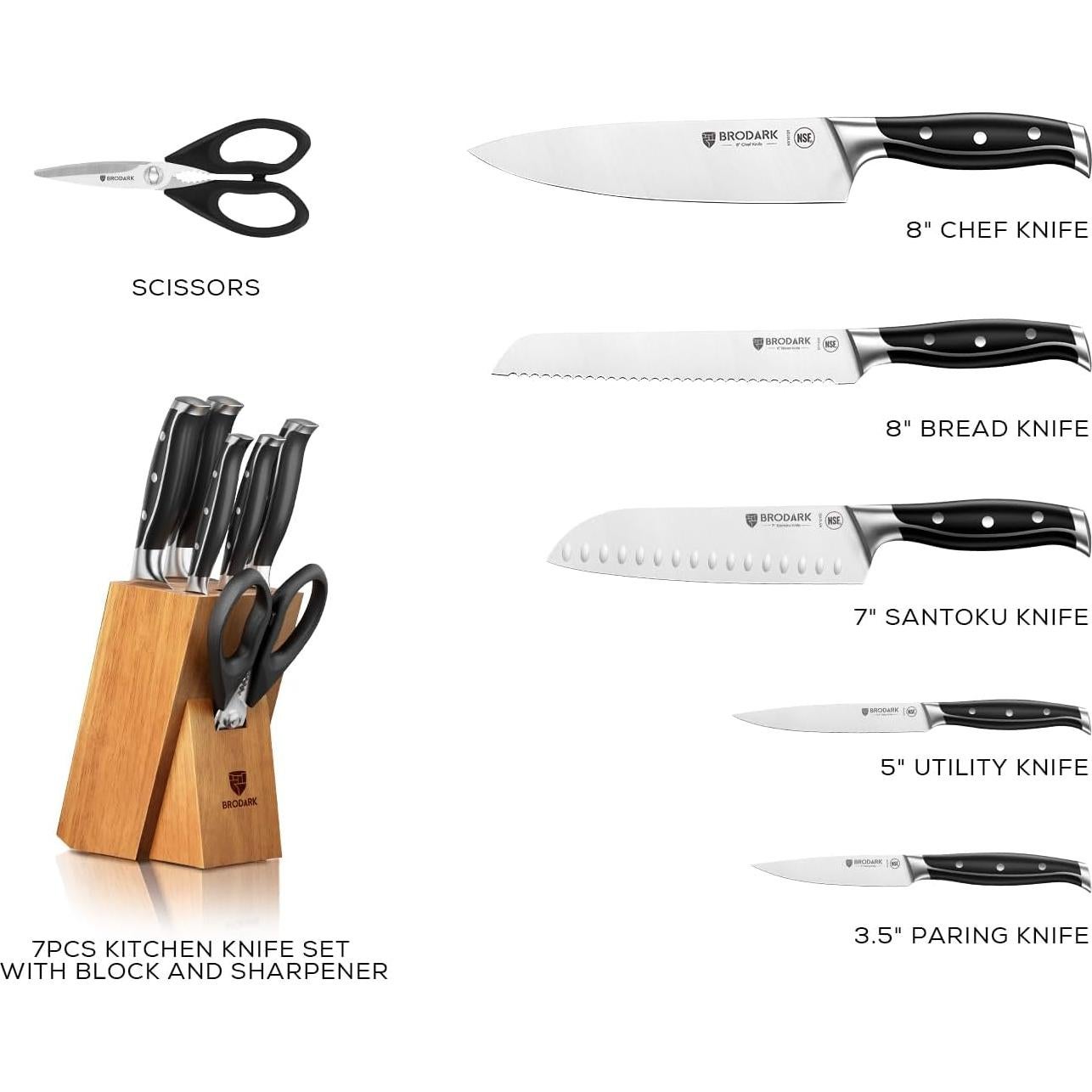 Juego de cuchillos BRODARK 7 piezas acero inoxidable con afilador