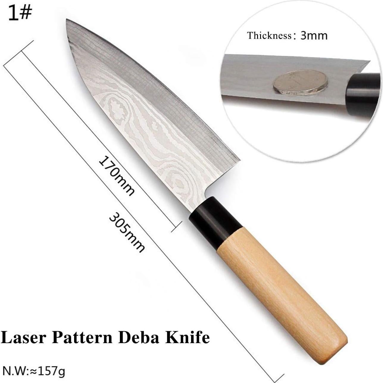 Set de 5 Cuchillos de Chef Waterboss - Sashimi, Santoku, Nakiri, Deba