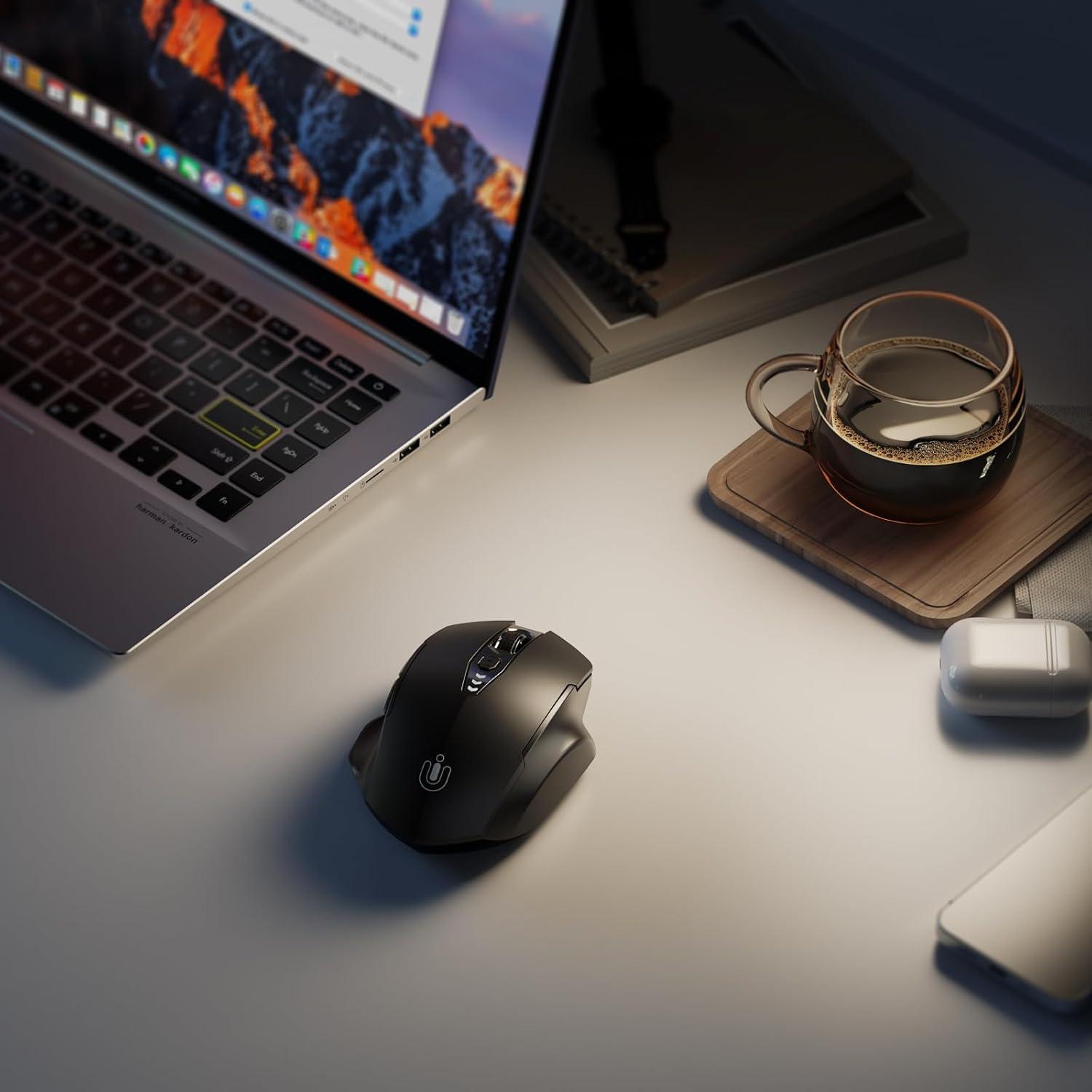 Ratón Inalámbrico Uineer Ergonómico Recargable 2.4GHz Negro