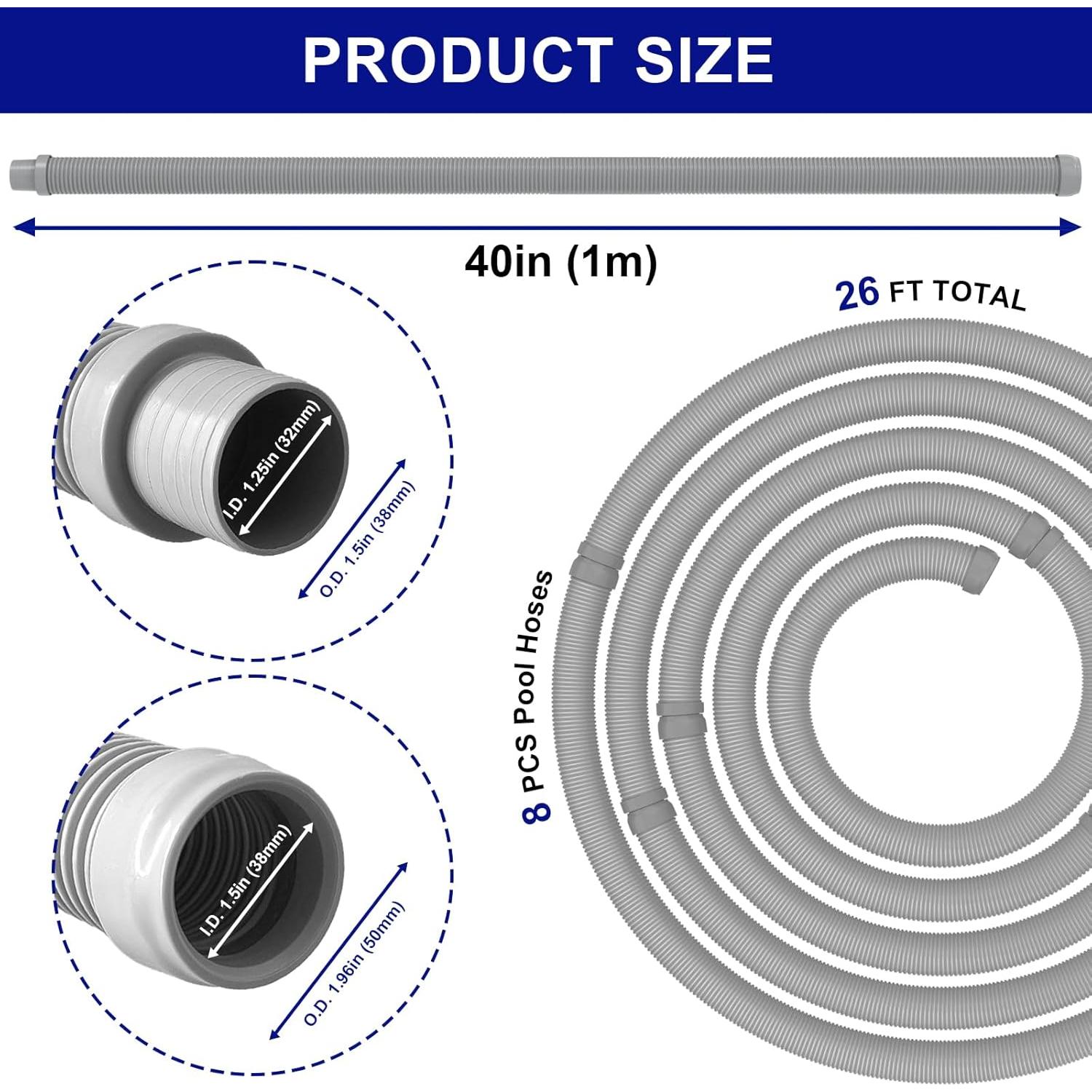 Manguera de Aspiradora de Piscina Poolvio 26 pies 8 Piezas 3.81 cm