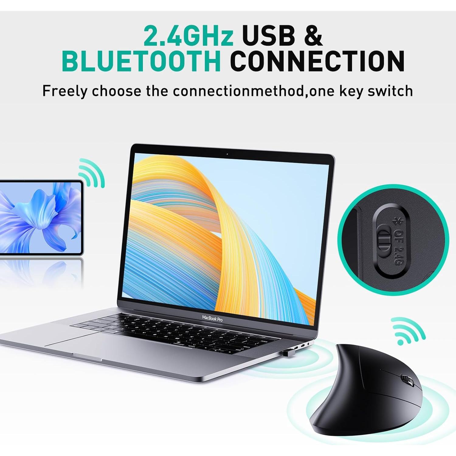 Ratón Inalámbrico Recargable JYKEYMOUT Vertical 1600 DPI