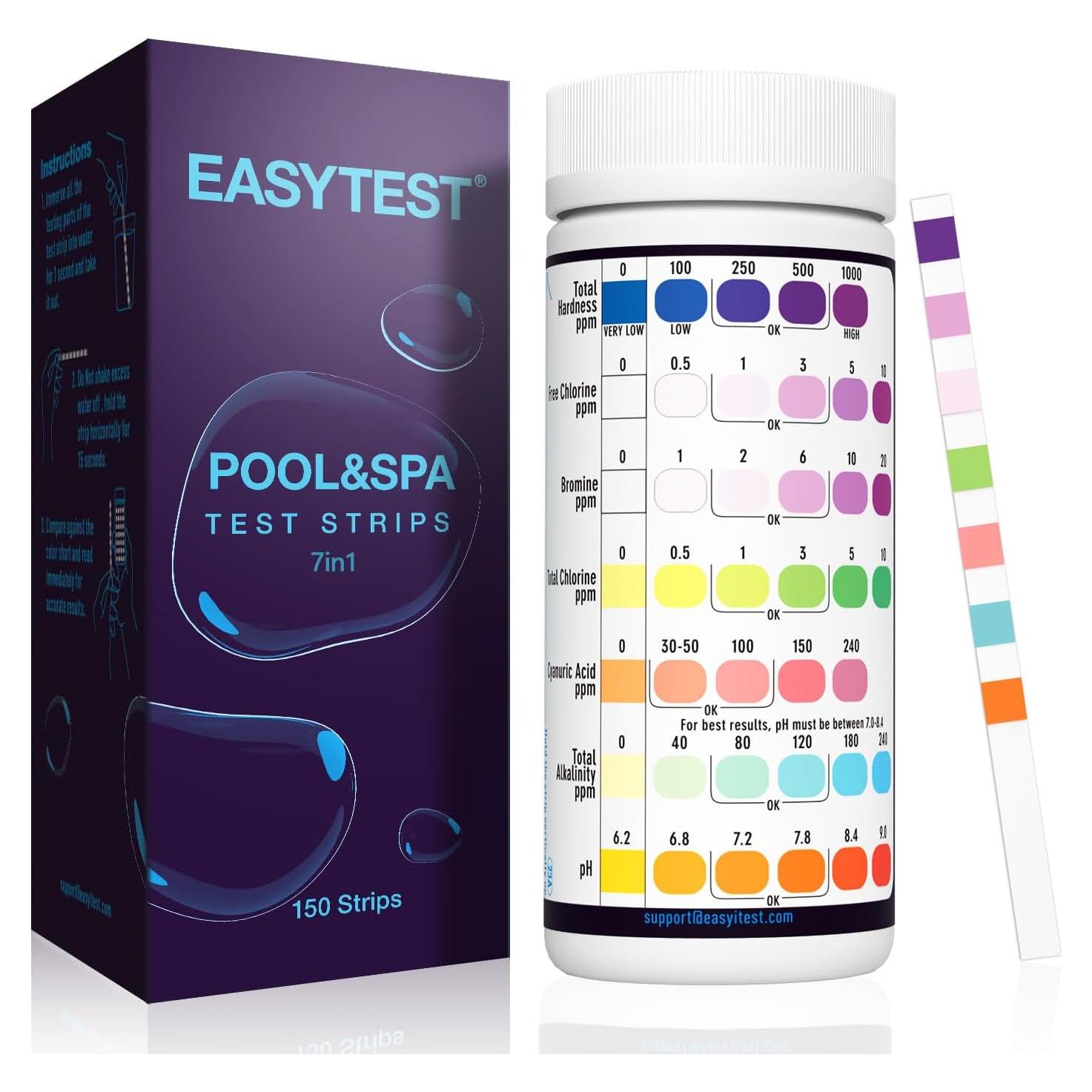 EASYTEST Tiras de Prueba de Agua 7 en 1 - 150 Tiras para Jacuzzi y Spa