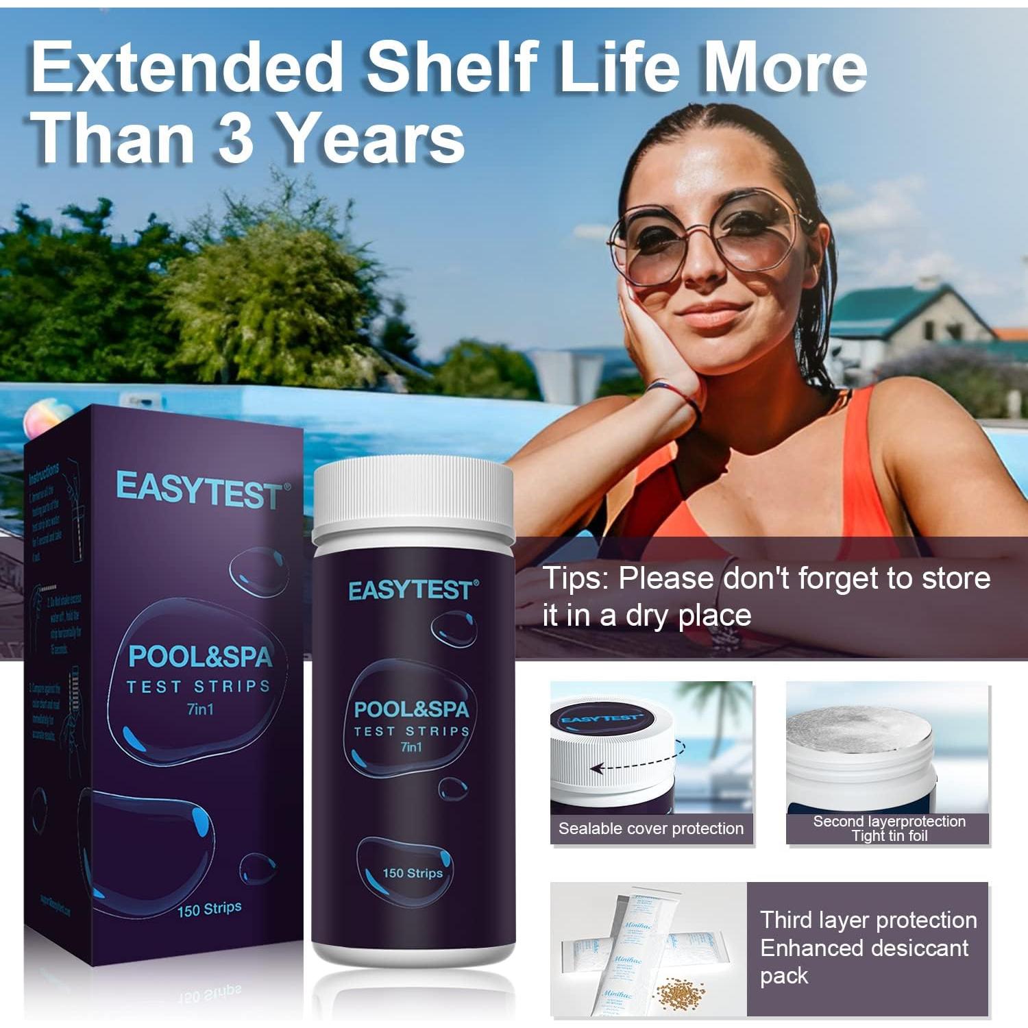 EASYTEST Tiras de Prueba de Agua 7 en 1 - 150 Tiras para Jacuzzi y Spa