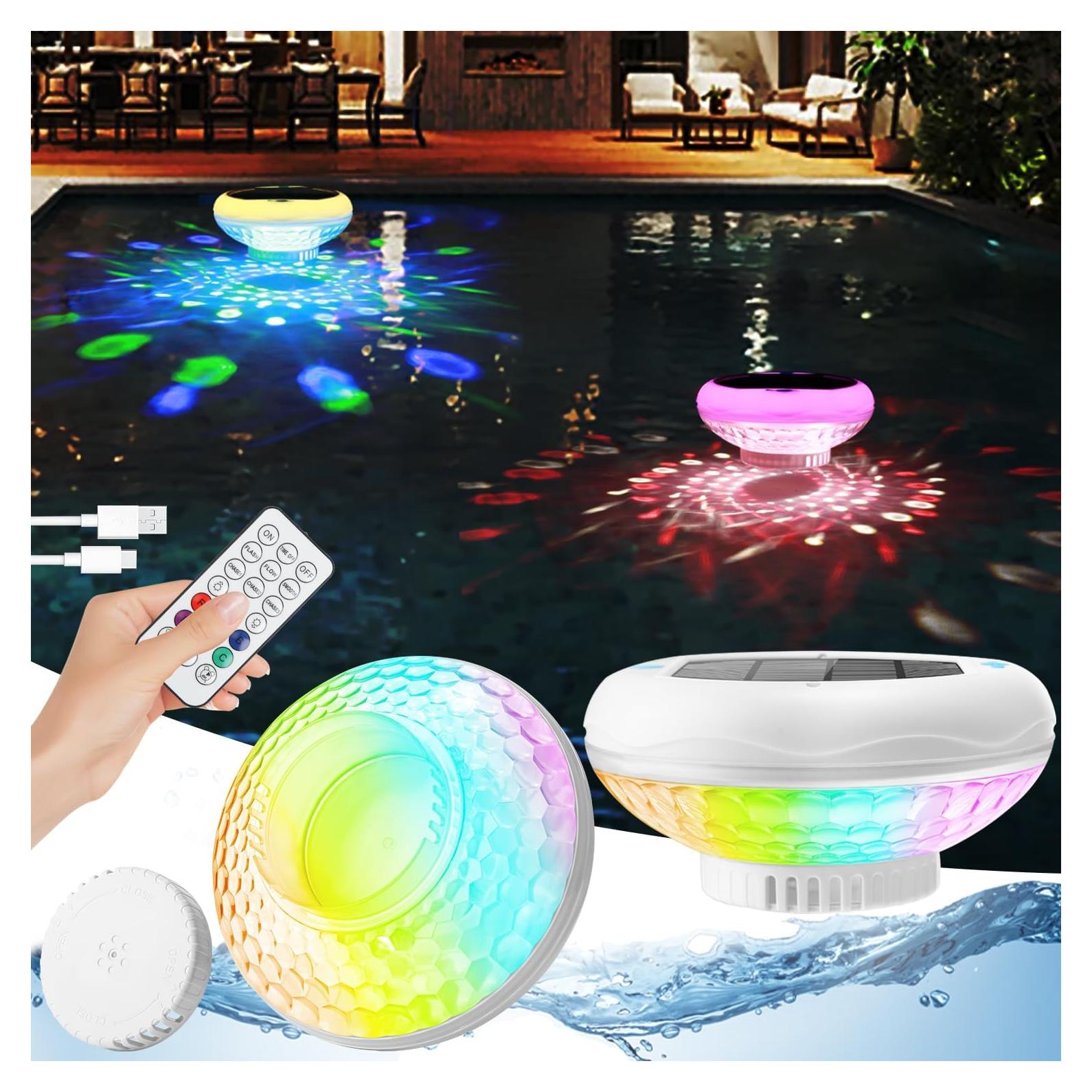 Luces Flotantes para Piscina QOLNBY 2 Paquete IP68 2600mAh