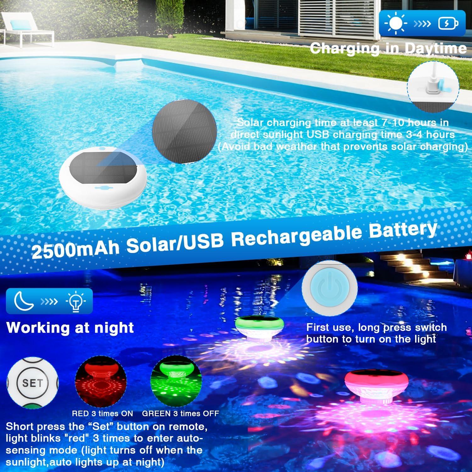 Luces Flotantes para Piscina QOLNBY 2 Paquete IP68 2600mAh