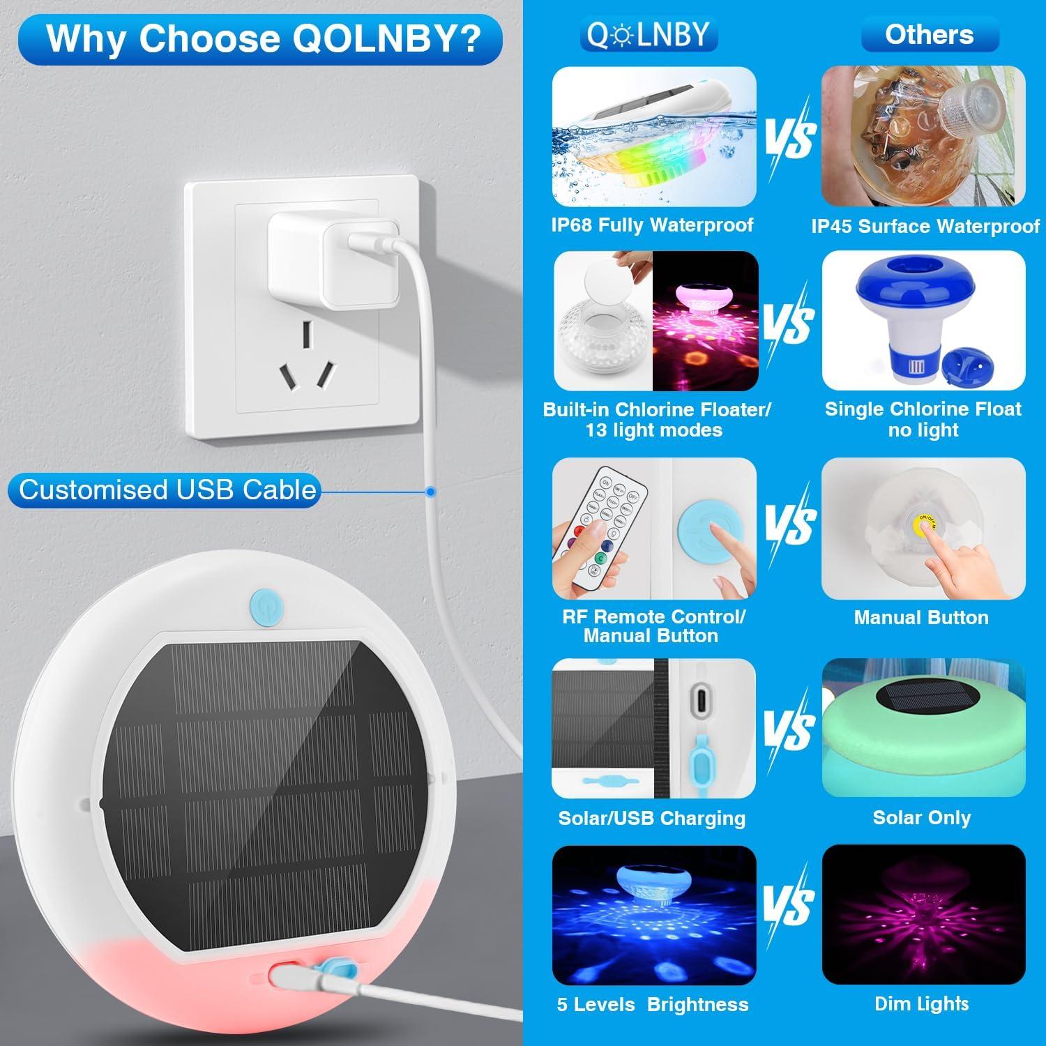 Luces Flotantes para Piscina QOLNBY 2 Paquete IP68 2600mAh