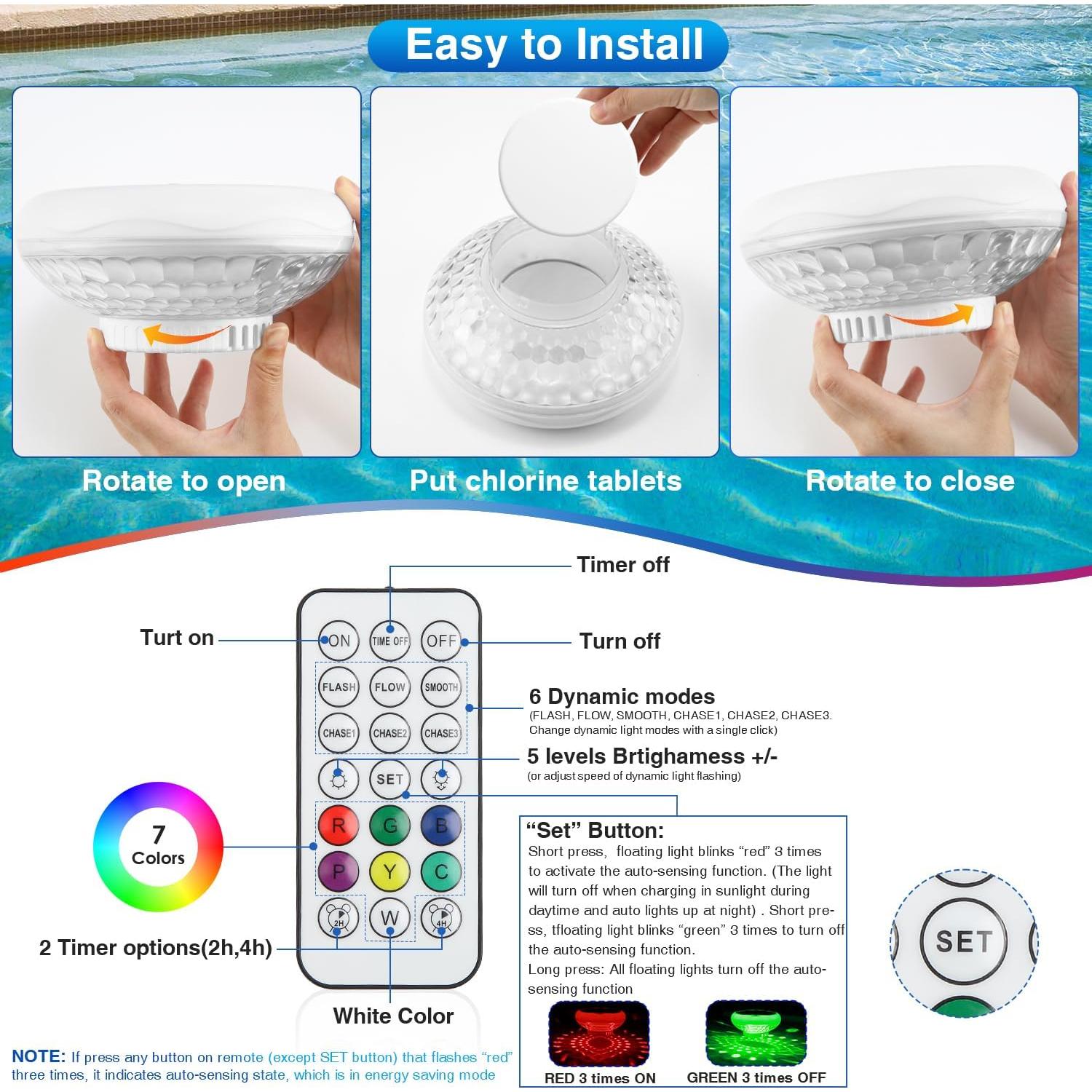 Luces Flotantes para Piscina QOLNBY 2 Paquete IP68 2600mAh