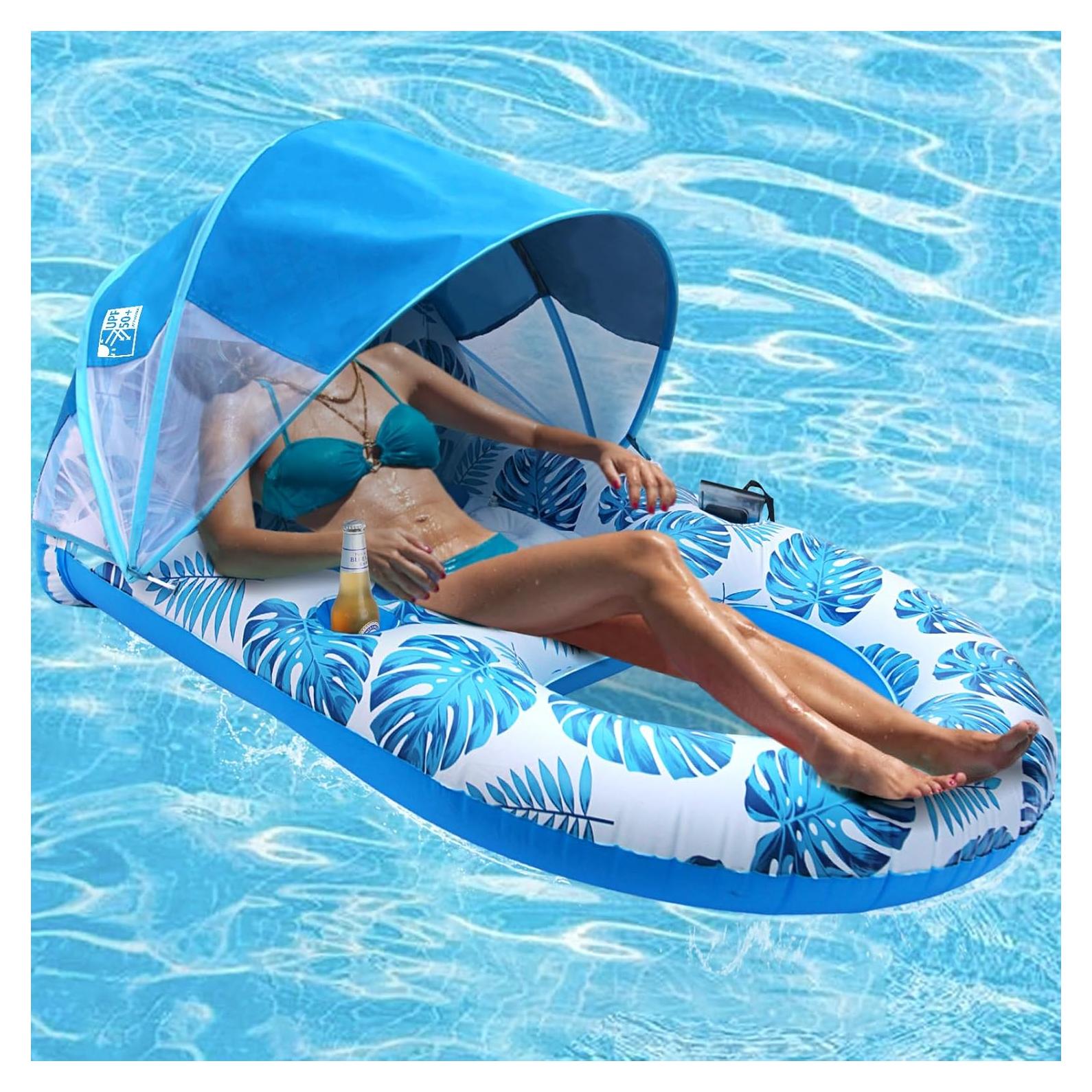 Flotador de piscina COOLCOOLDEE extragrande con toldo UPF50+